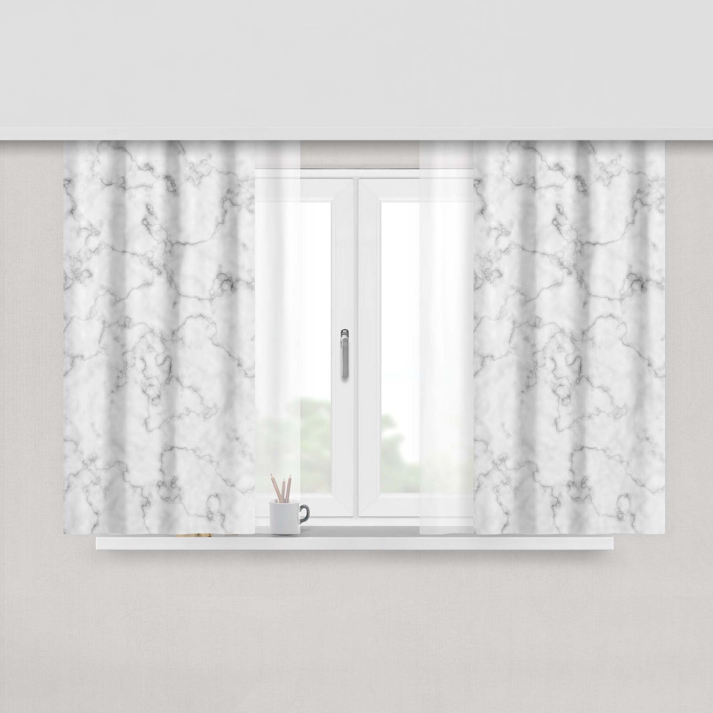 Chic Elegant Gold Marble Peach Skin Window Curtains