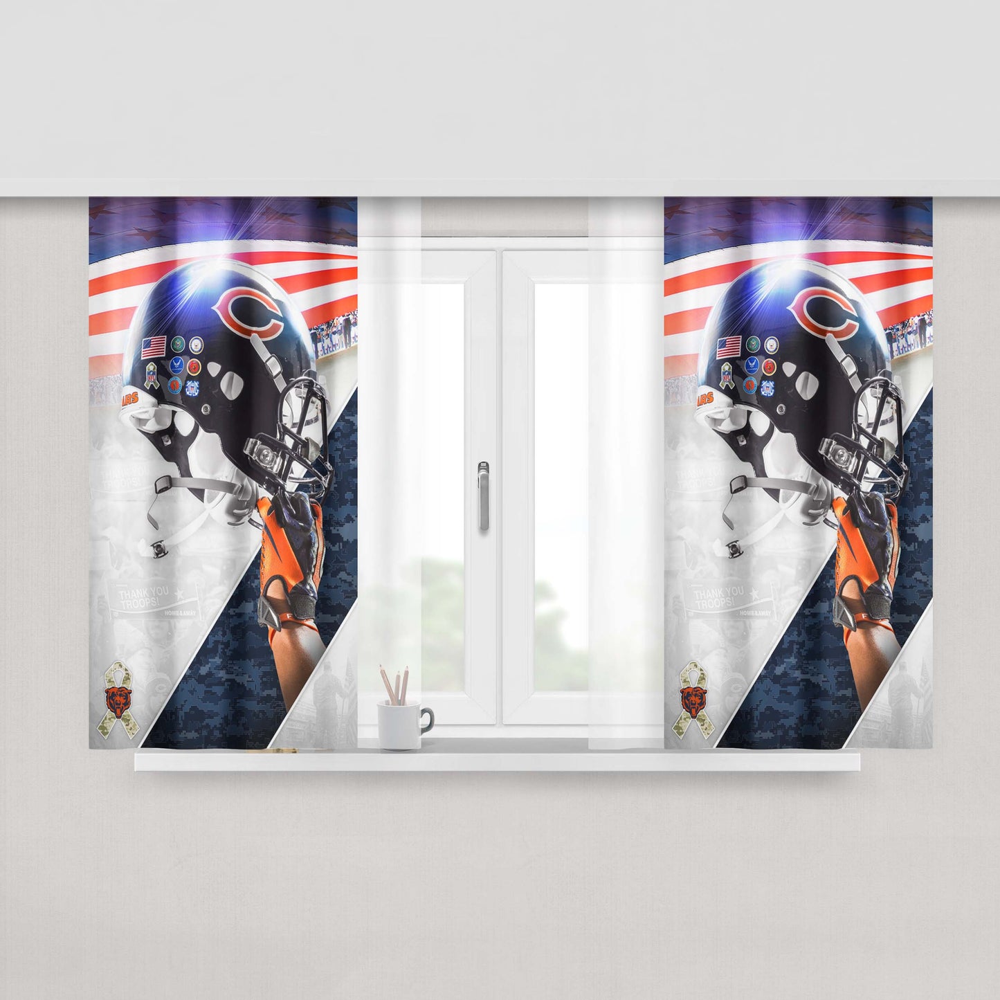 Chicago Bears Helmet Logo Peach Skin Window Curtains