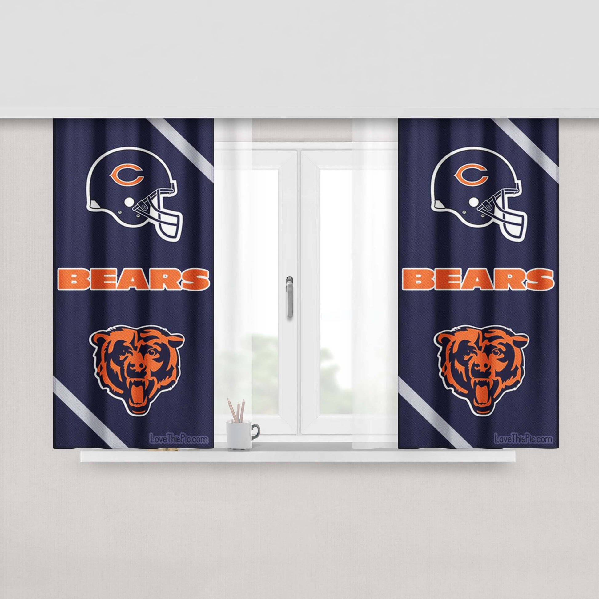 Chicago Bears Logo Peach Skin Window Curtains