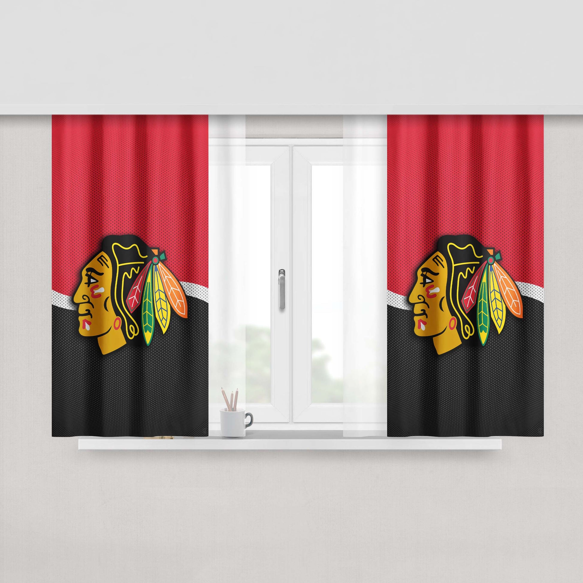 Chicago Blackhawks Logo Fiber Peach Skin Window Curtains