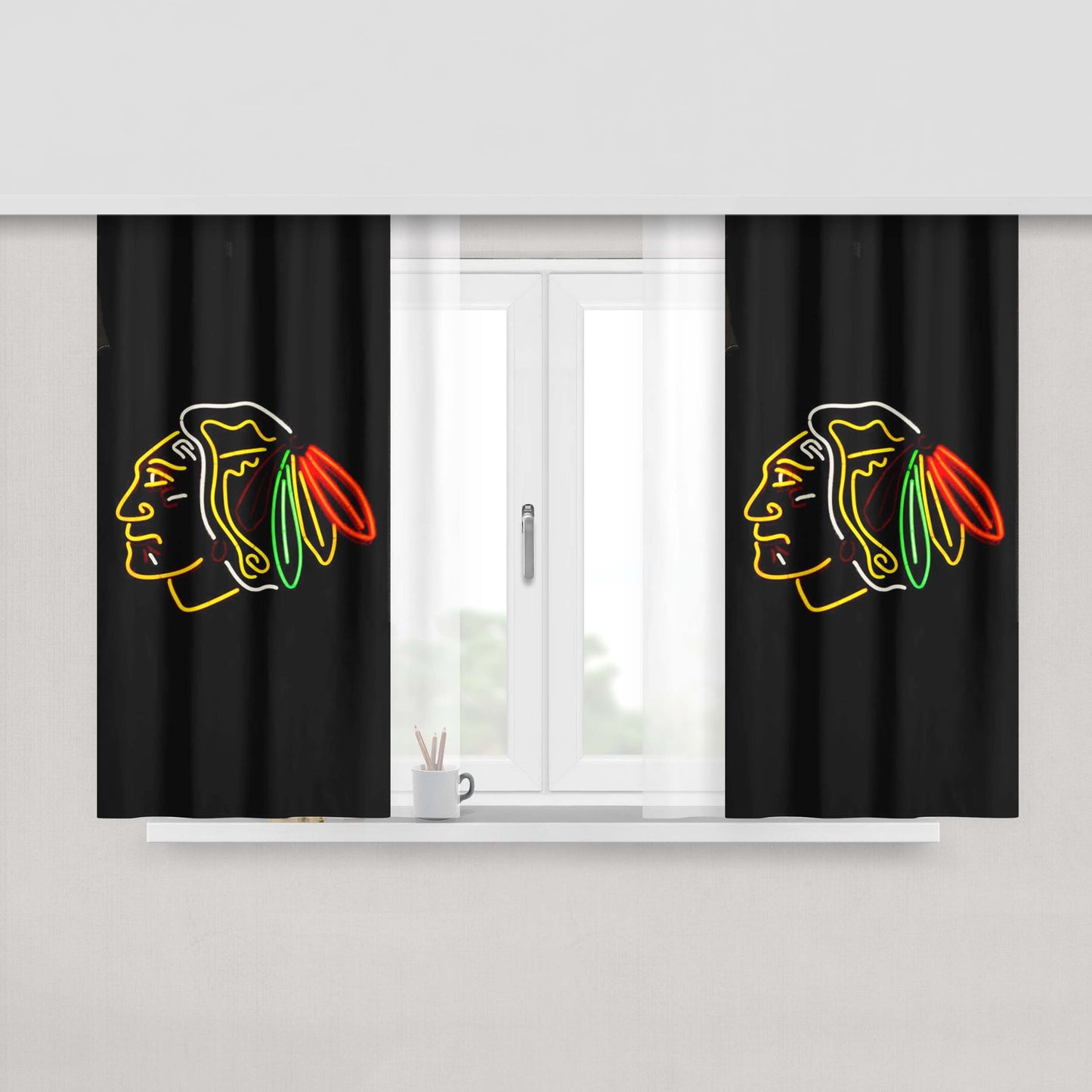 Chicago Blackhawks Neon Peach Skin Window Curtains