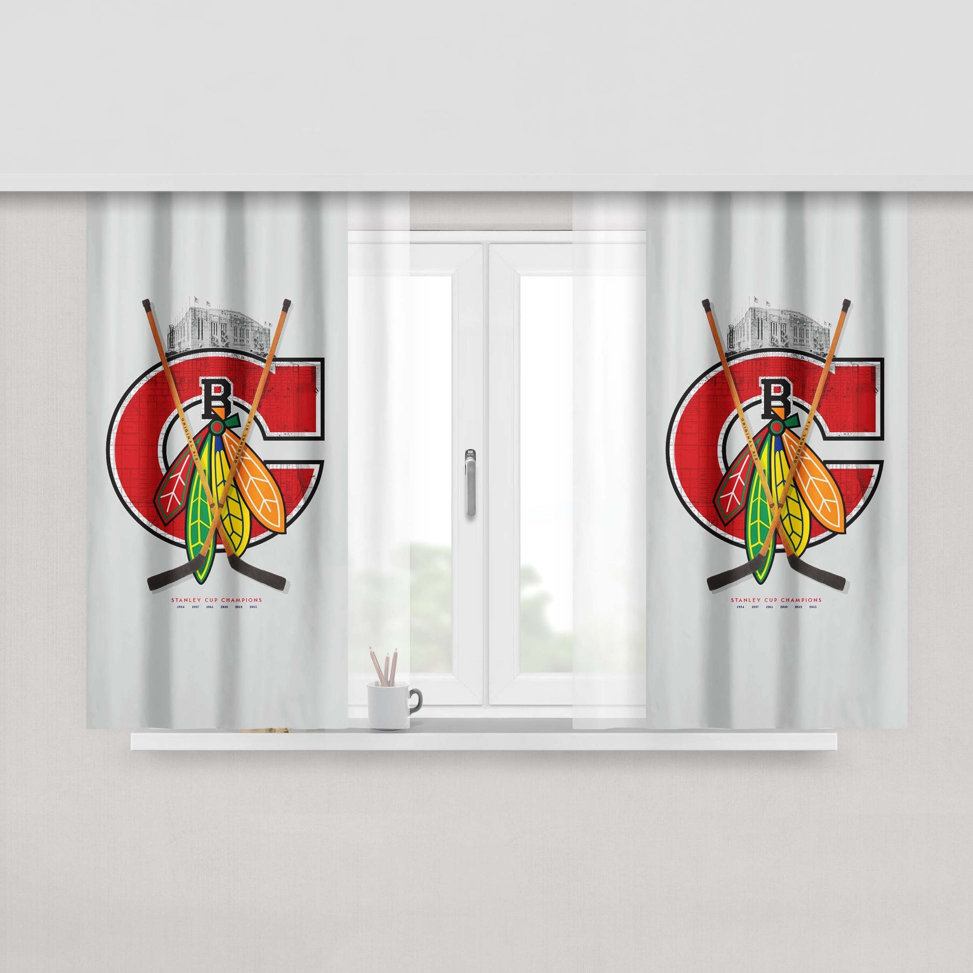 Chicago Blackhawks Stanley Cup Champions Peach Skin Window Curtains