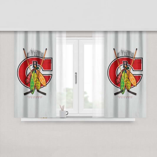 Chicago Blackhawks Stanley Cup Champions Peach Skin Window Curtains