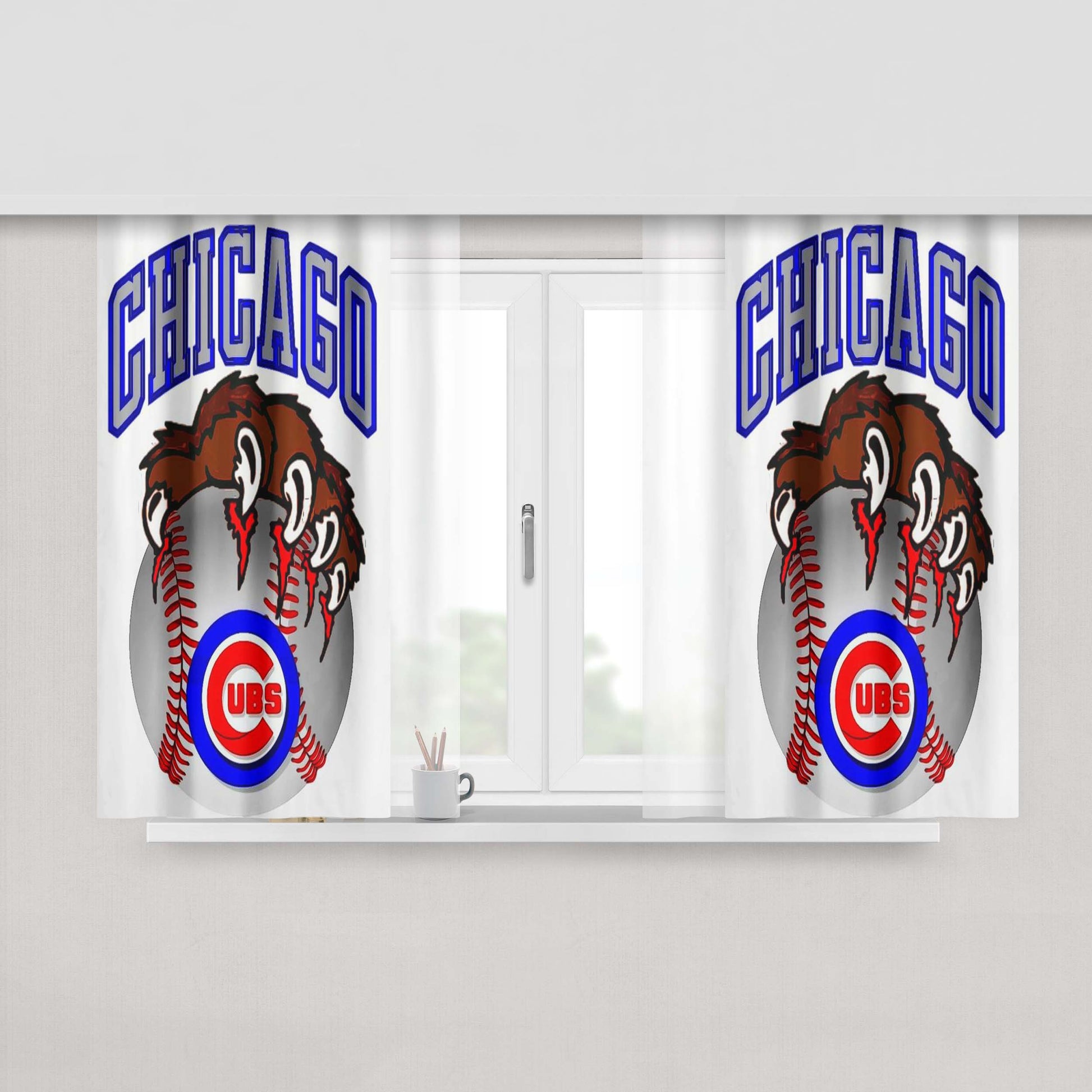 Chicago Cubs Baseball Bear Hand Peach Skin Window Curtains