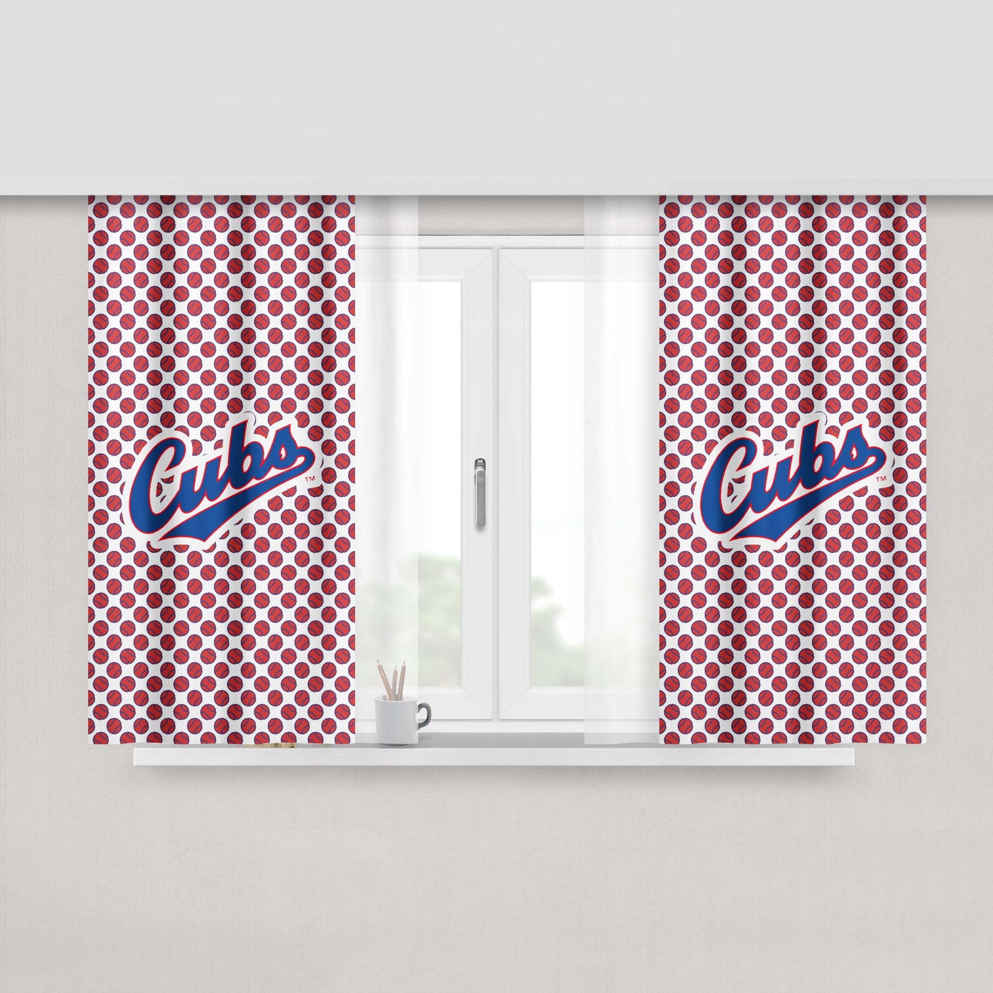 Chicago Cubs Baseball Polka Dot Peach Skin Window Curtains
