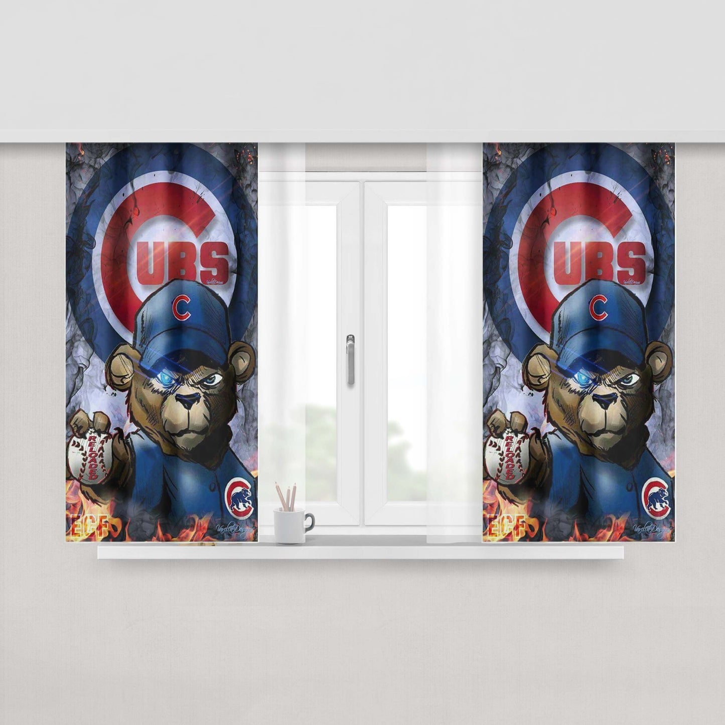 Chicago Cubs Bear Art Peach Skin Window Curtains