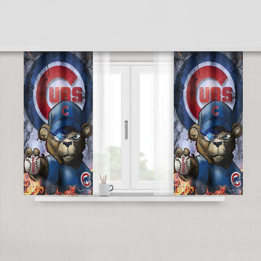 Chicago Cubs Bear Art Peach Skin Window Curtains