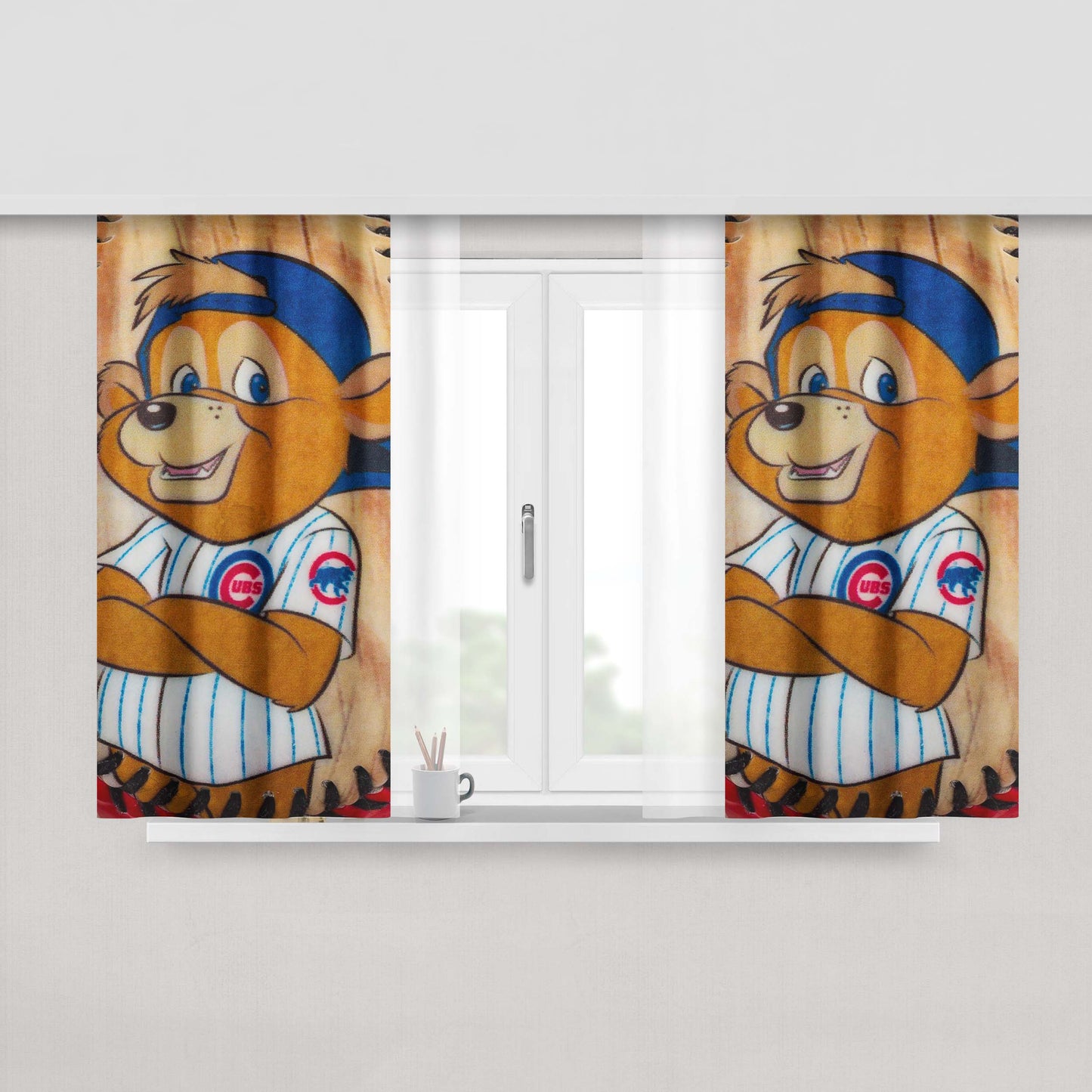 Chicago Cubs Bear Ball Peach Skin Window Curtains