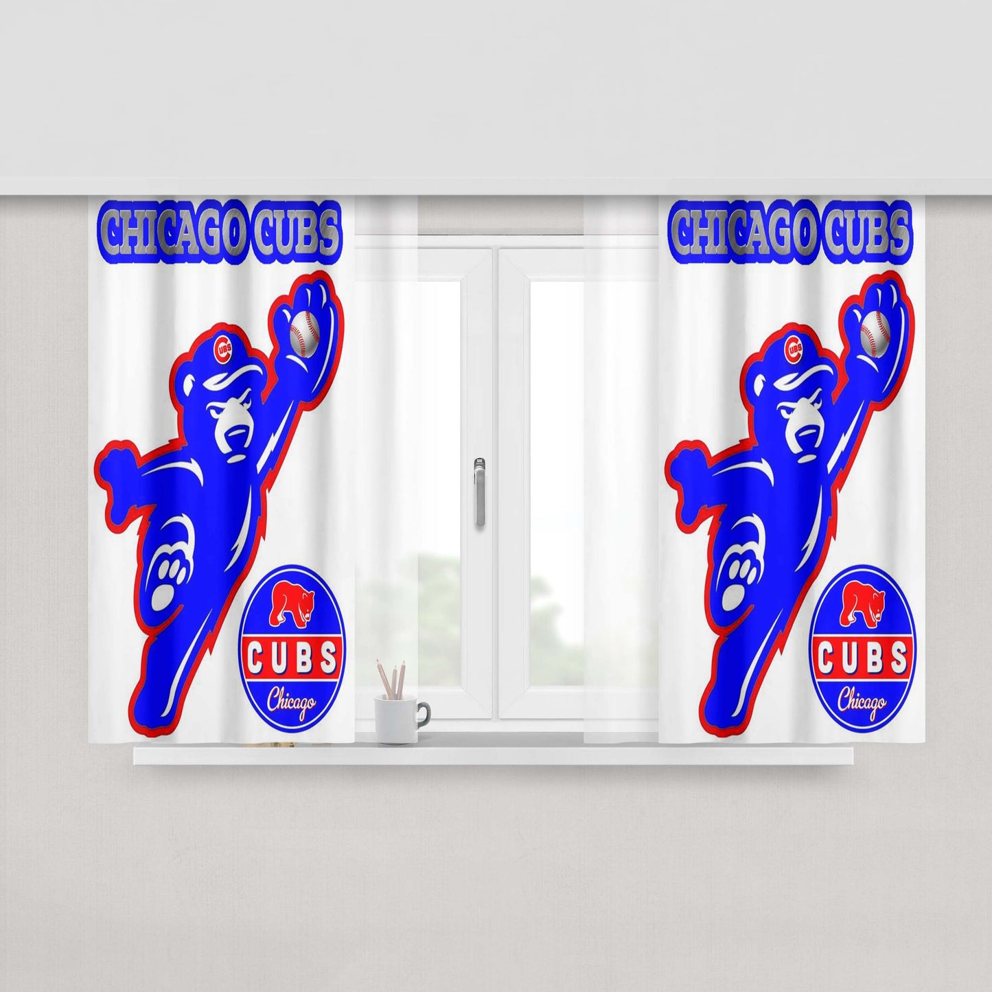 Chicago Cubs Bear Baseball Peach Skin Window Curtains