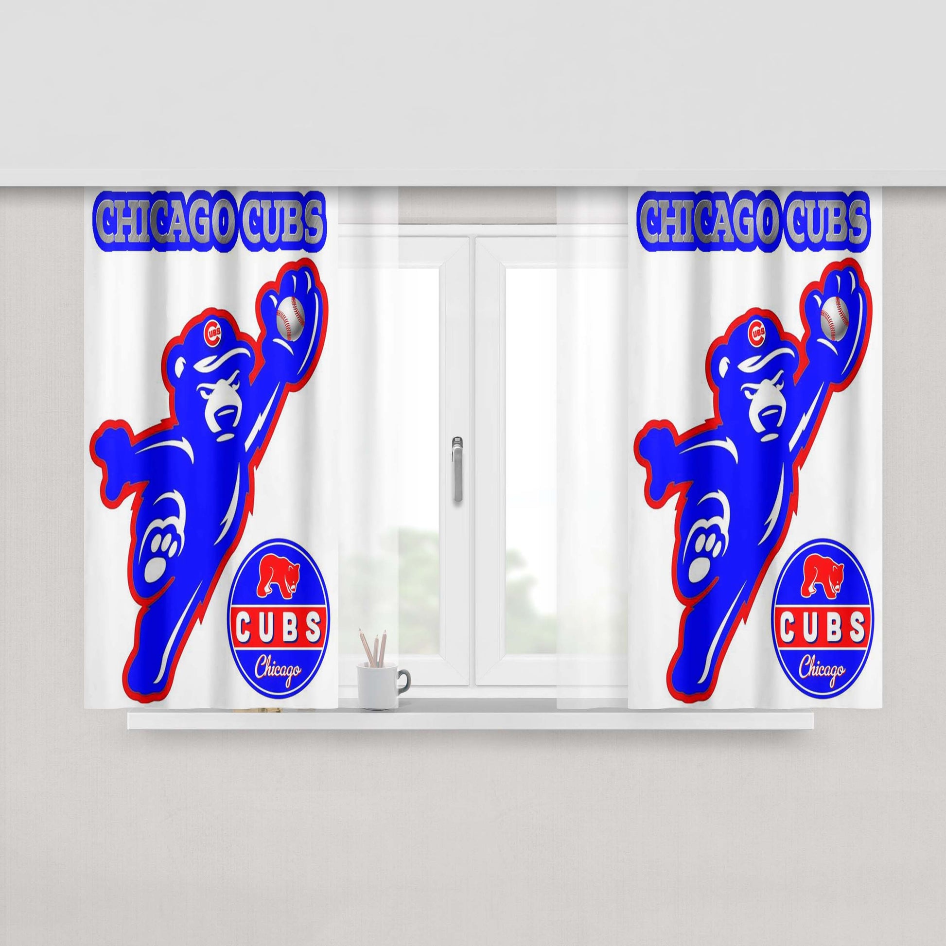 Chicago Cubs Bear Baseball Peach Skin Window Curtains