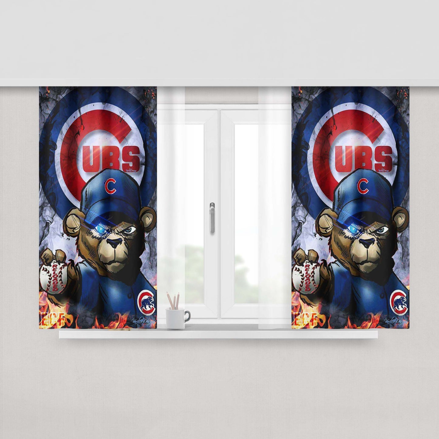 Chicago Cubs Bear Fire Peach Skin Window Curtains