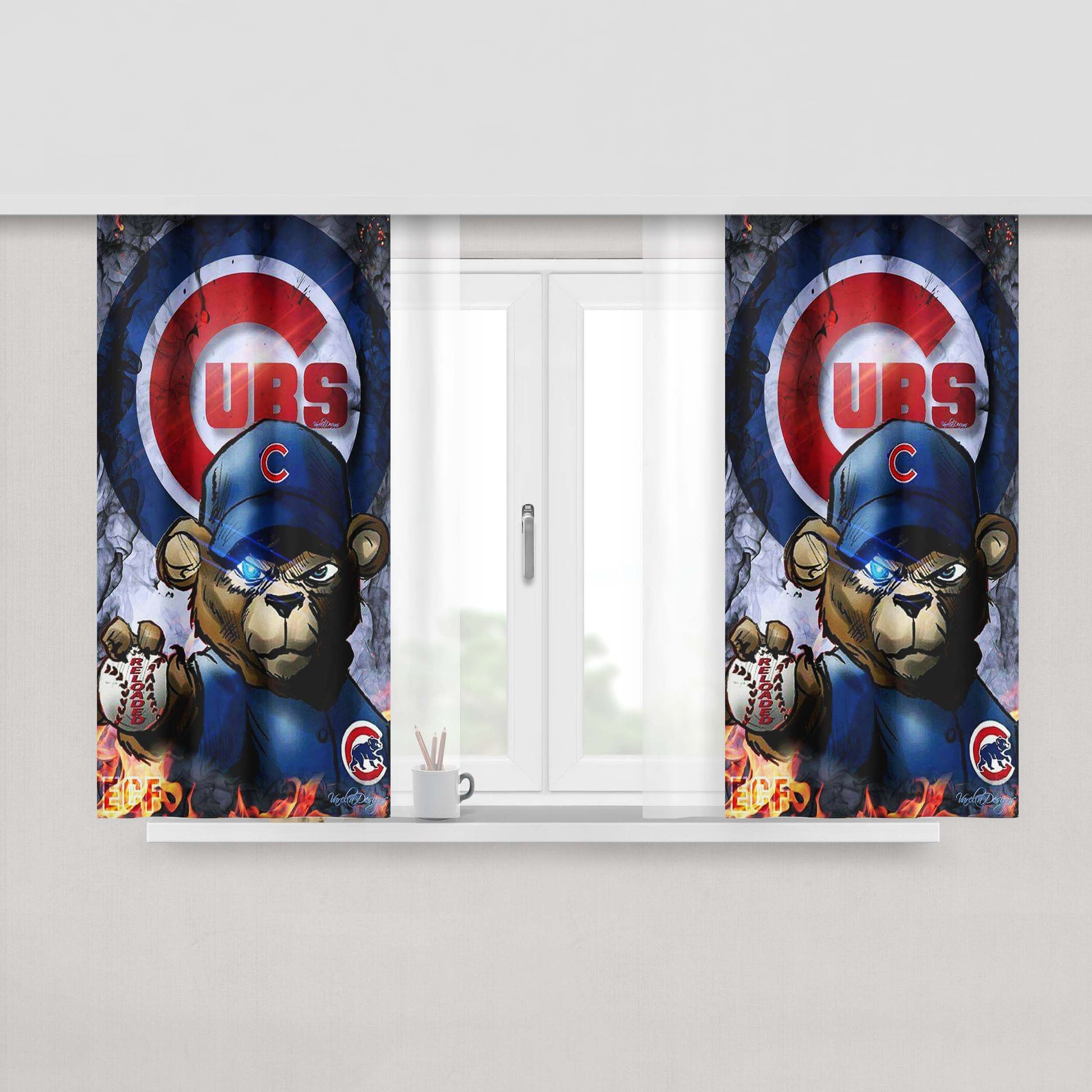 Chicago Cubs Bear Fire Peach Skin Window Curtains