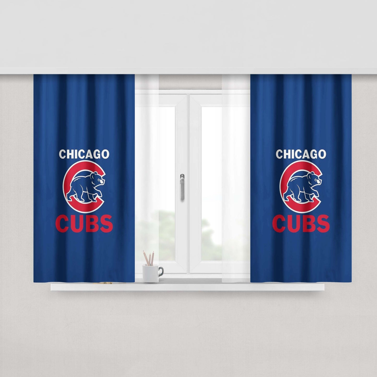 Chicago Cubs Bear Logo Style Peach Skin Window Curtains