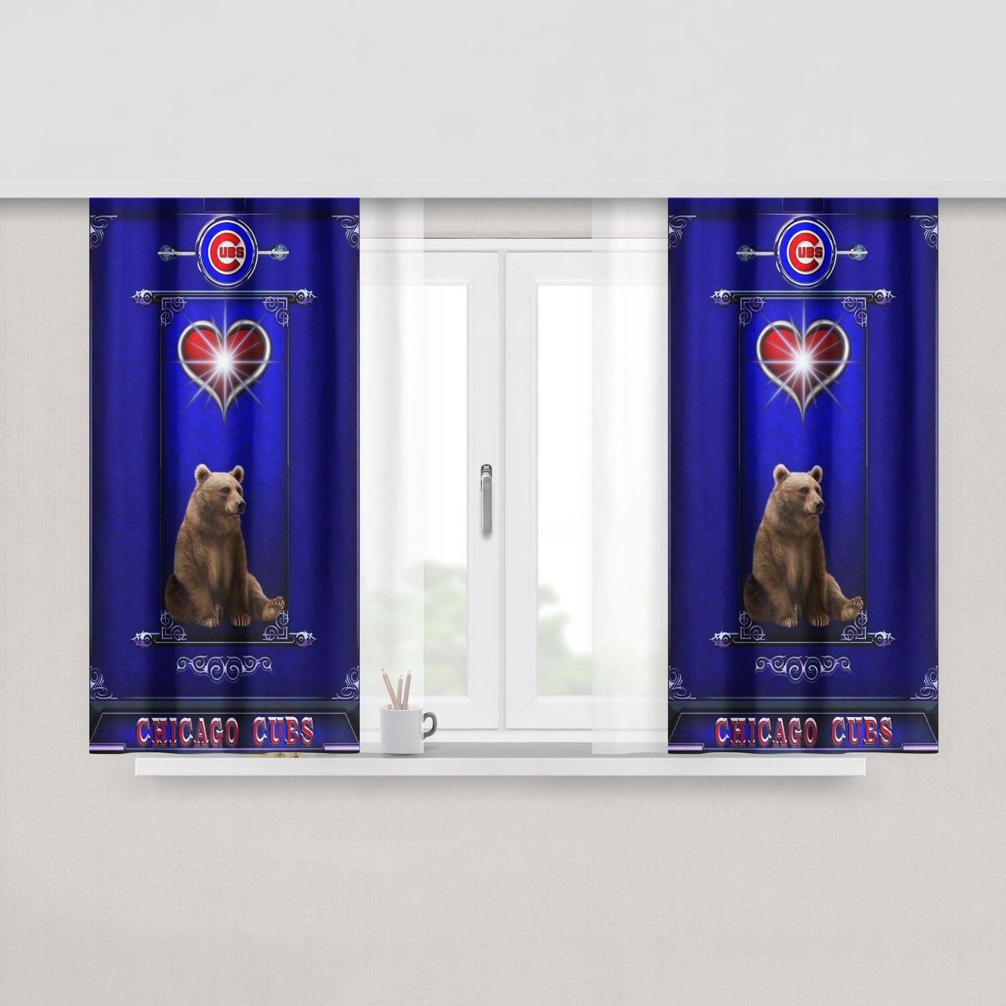 Chicago Cubs Bear Lord Peach Skin Window Curtains