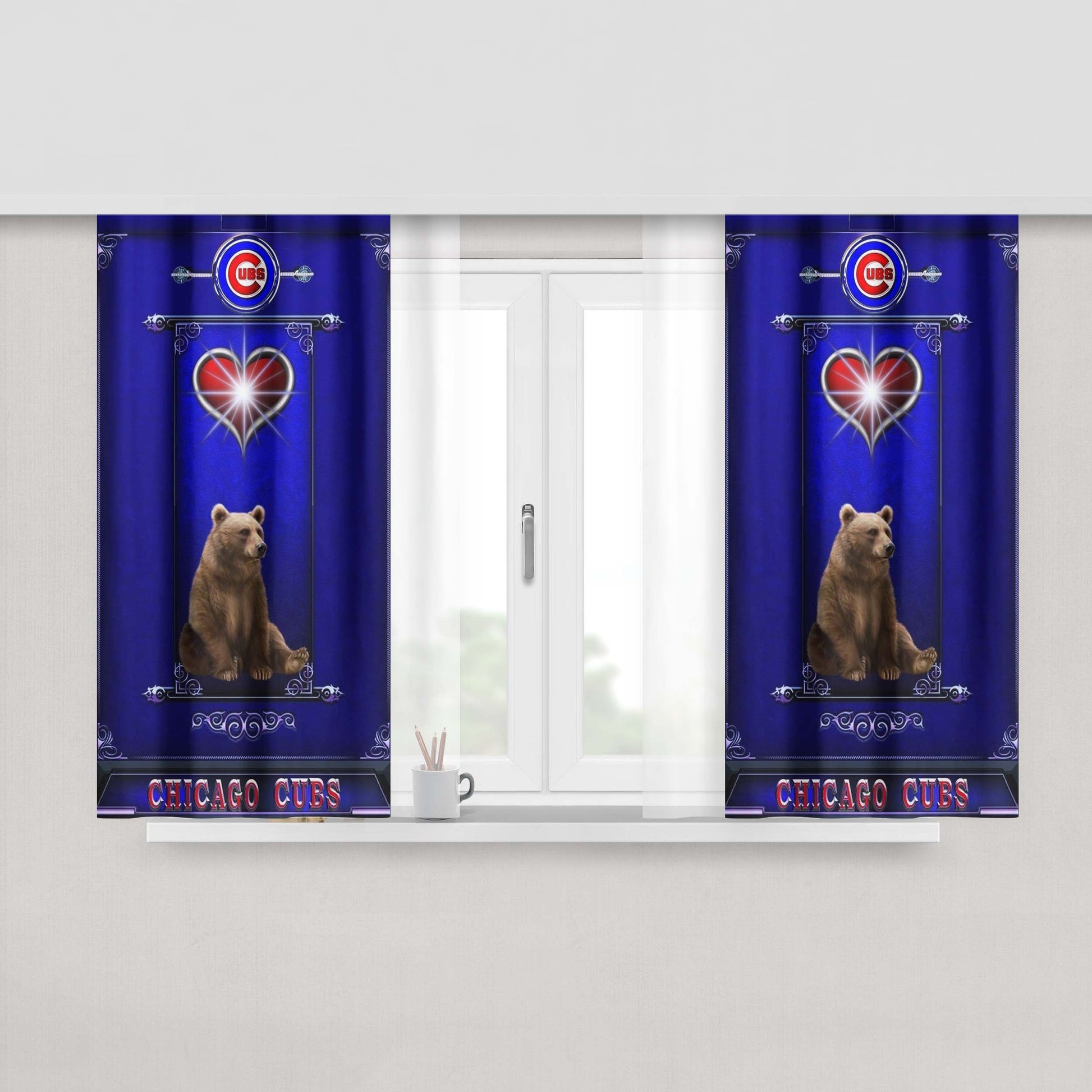 Chicago Cubs Bear Lord Peach Skin Window Curtains