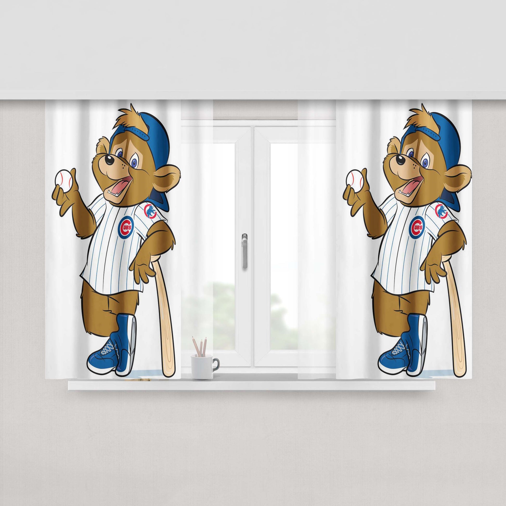 Chicago Cubs Bear Mascot Peach Skin Window Curtains