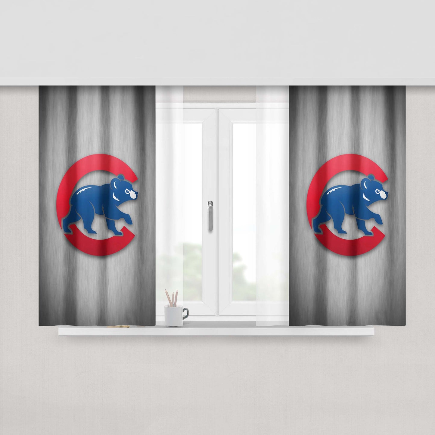 Chicago Cubs Bear Metalic Peach Skin Window Curtains