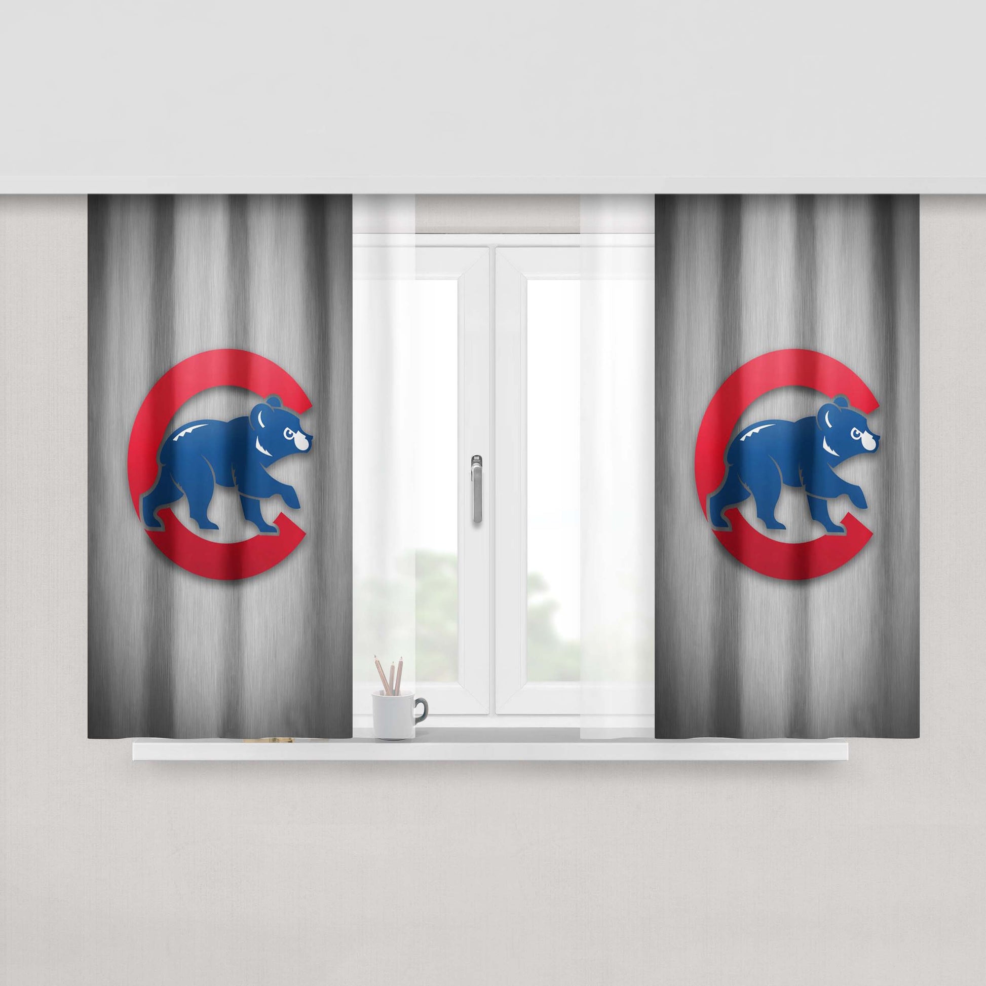 Chicago Cubs Bear Metalic Peach Skin Window Curtains