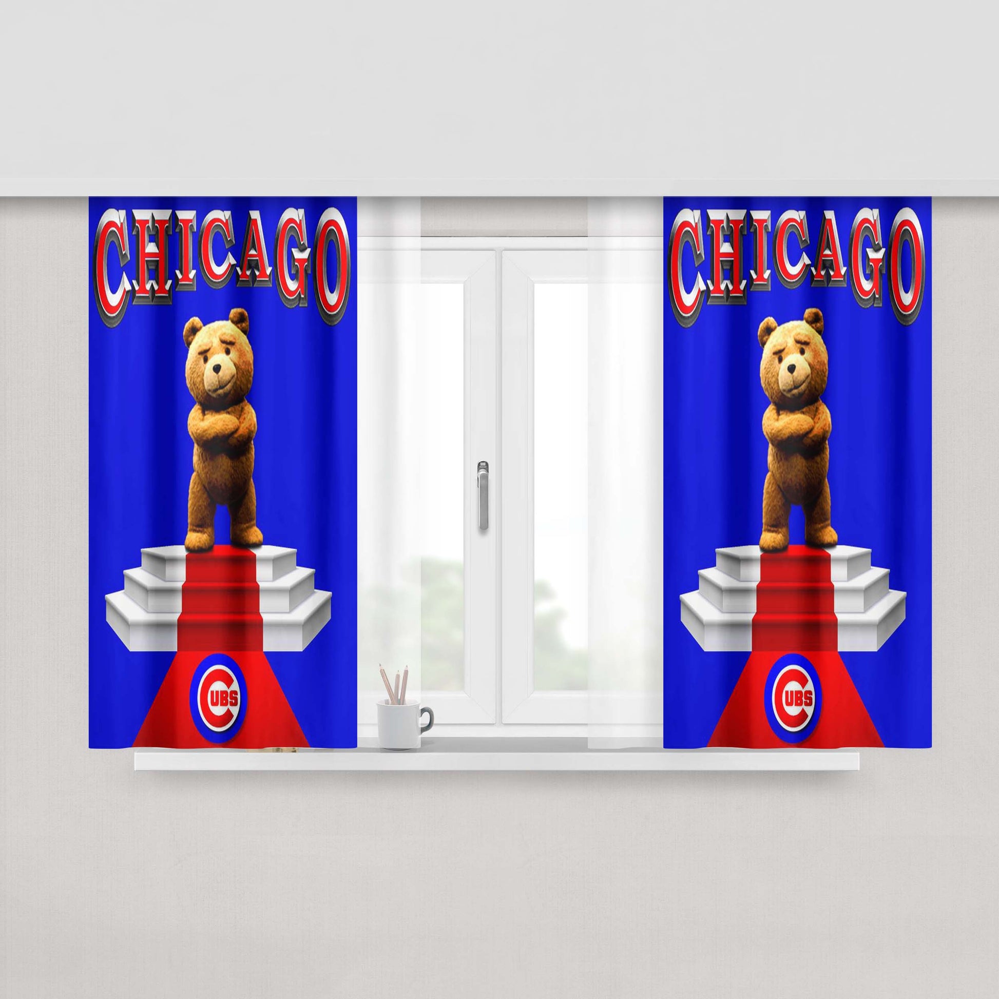 Chicago Cubs Blue Bear Peach Skin Window Curtains
