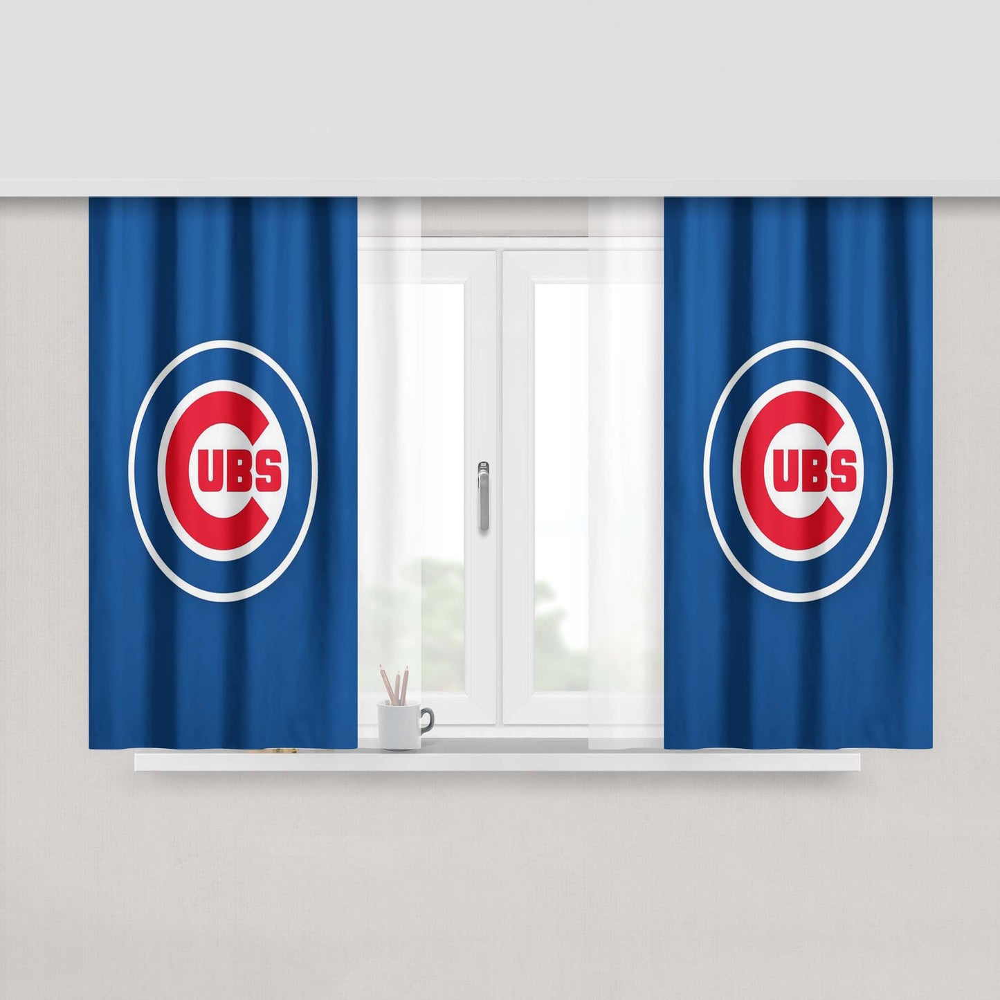 Chicago Cubs Blue Circle Logo Peach Skin Window Curtains