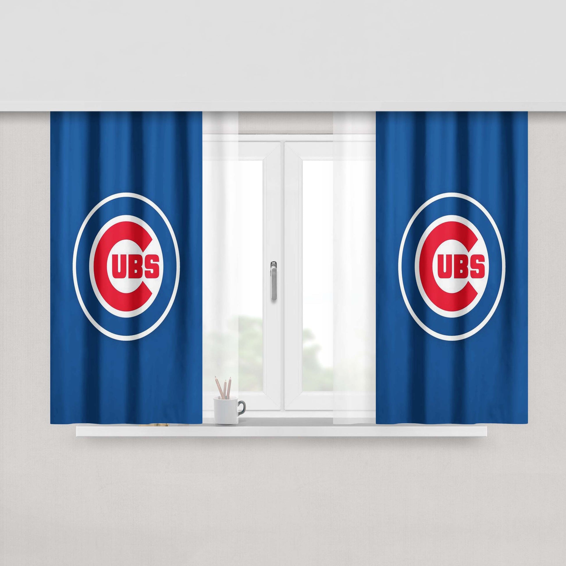 Chicago Cubs Blue Circle Logo Peach Skin Window Curtains