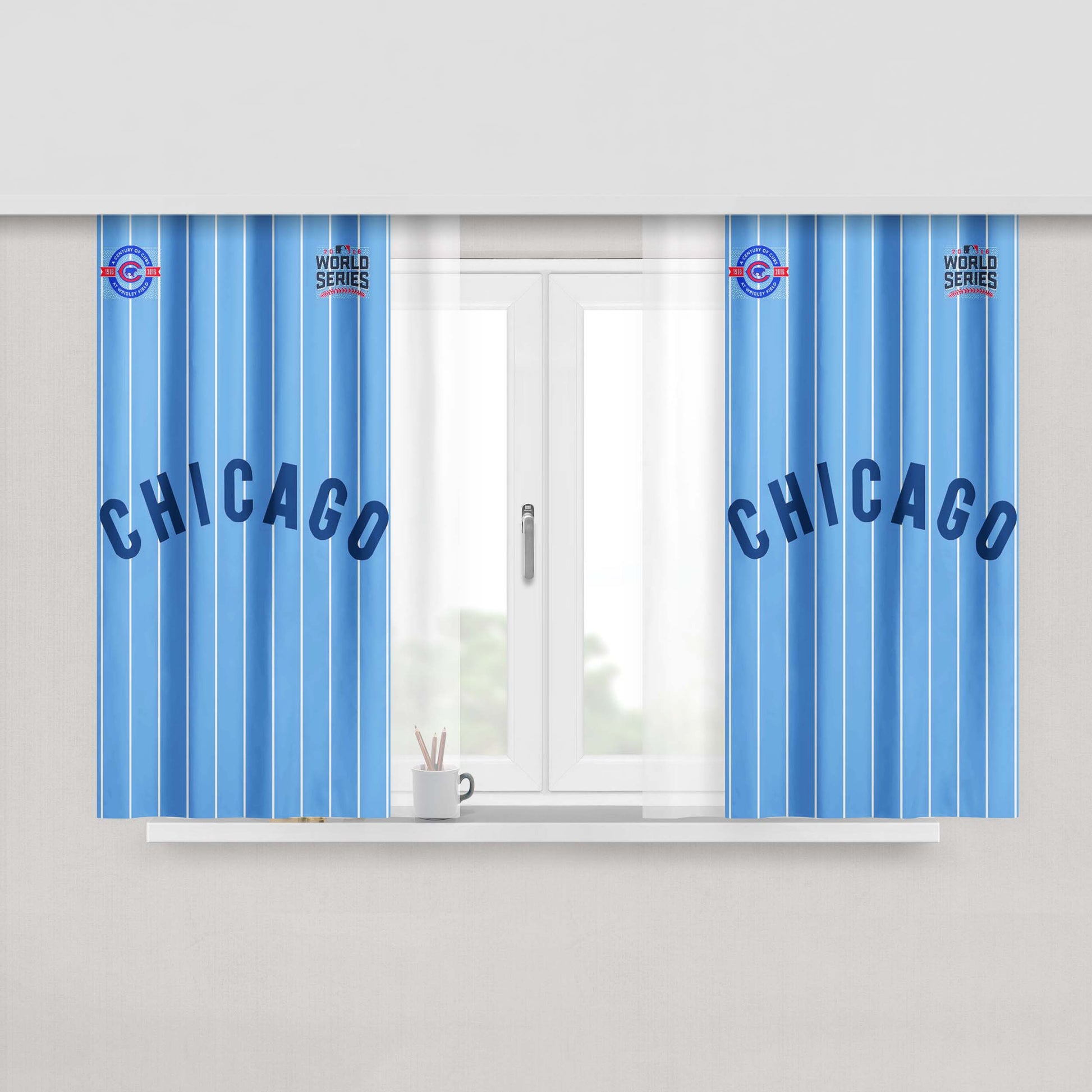 Chicago Cubs Blue Stripe Peach Skin Window Curtains