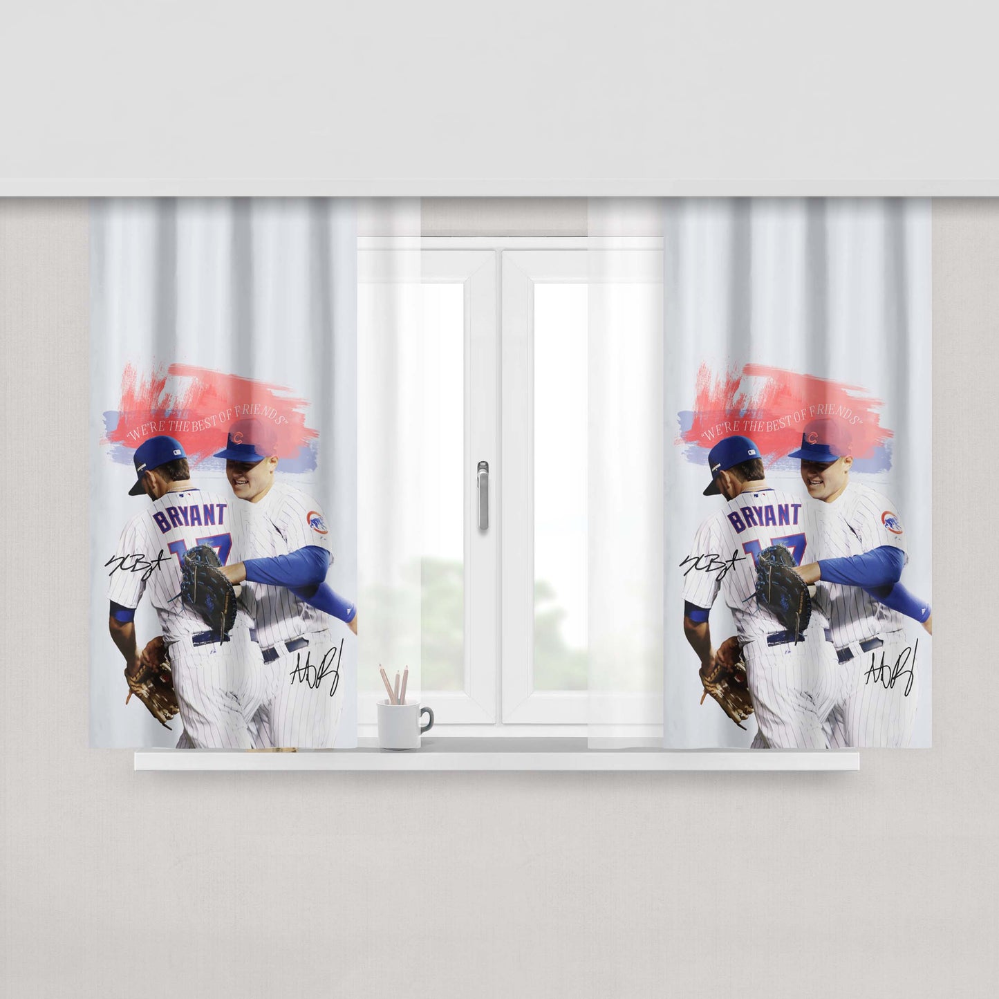 Chicago Cubs Bryant And Rizzo Peach Skin Window Curtains