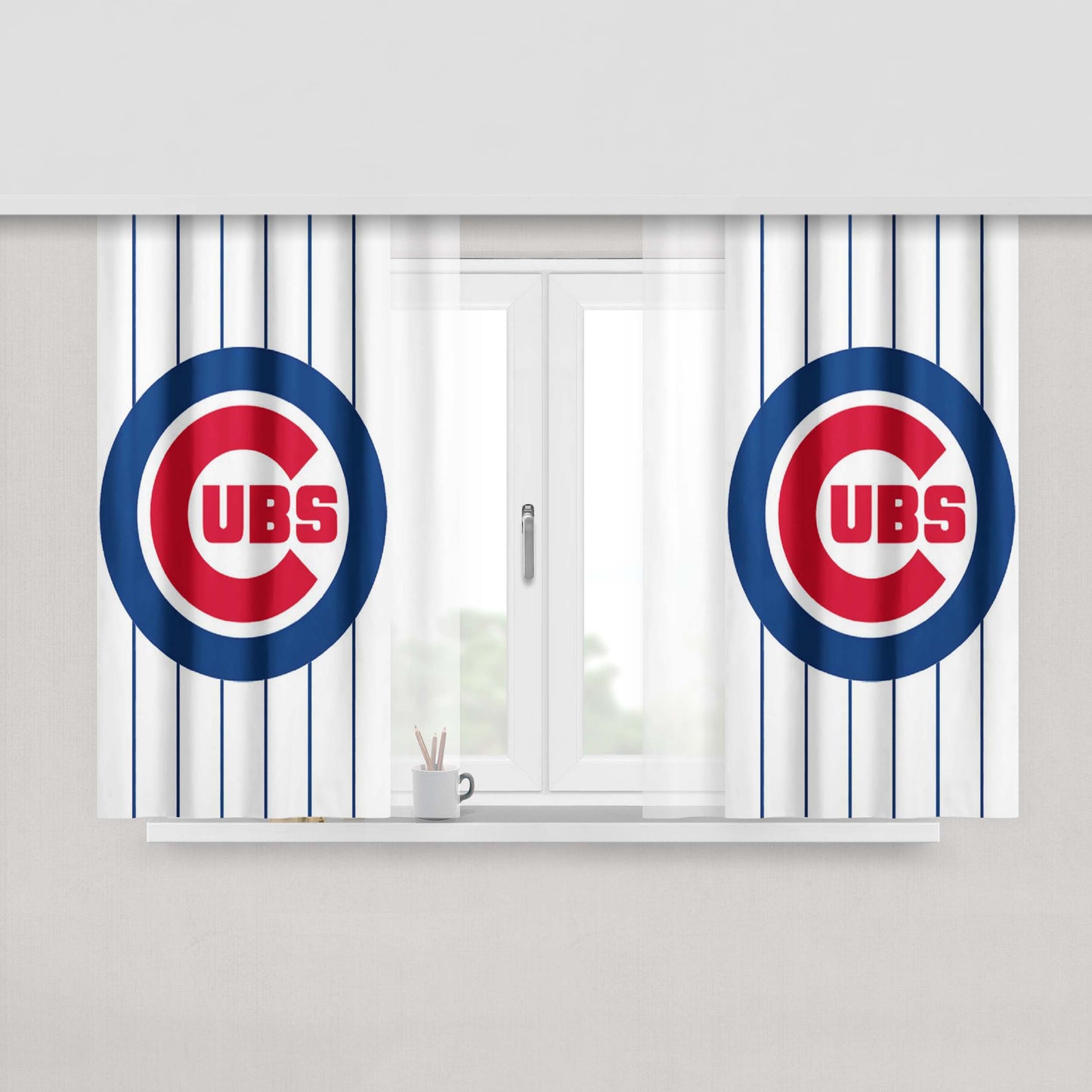 Chicago Cubs Circle Stripe Blues Peach Skin Window Curtains