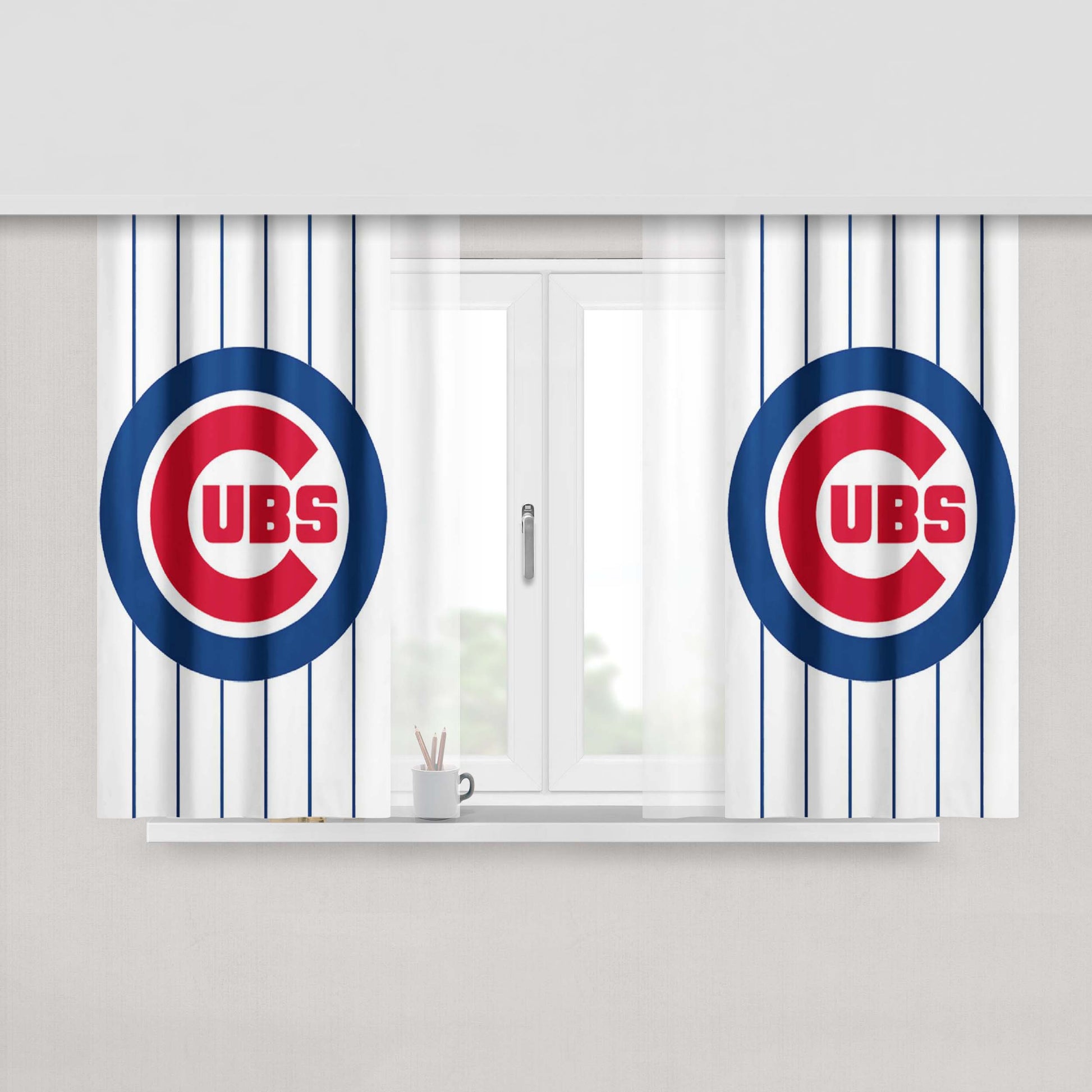 Chicago Cubs Circle Stripe Blues Peach Skin Window Curtains