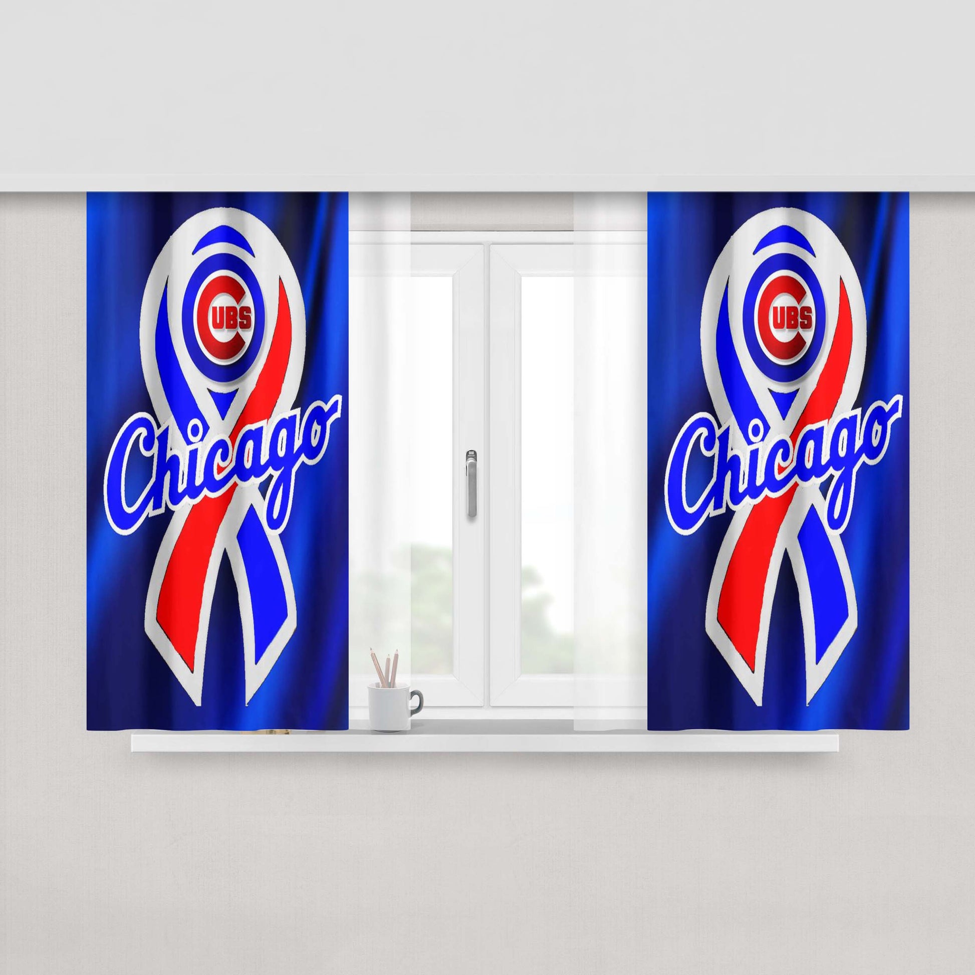 Chicago Cubs Flag Peach Skin Window Curtains