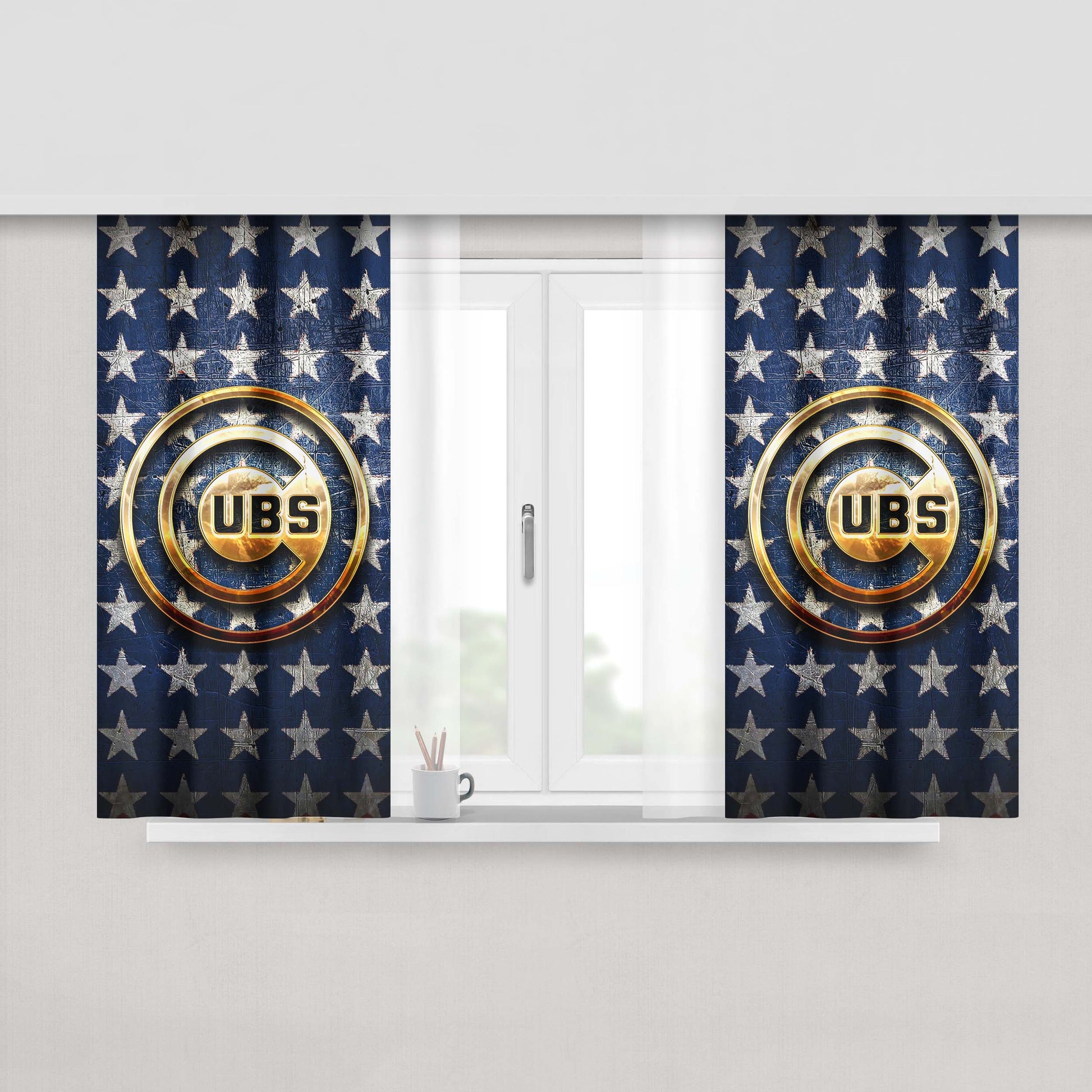 Chicago Cubs Golden Logo Usa Peach Skin Window Curtains