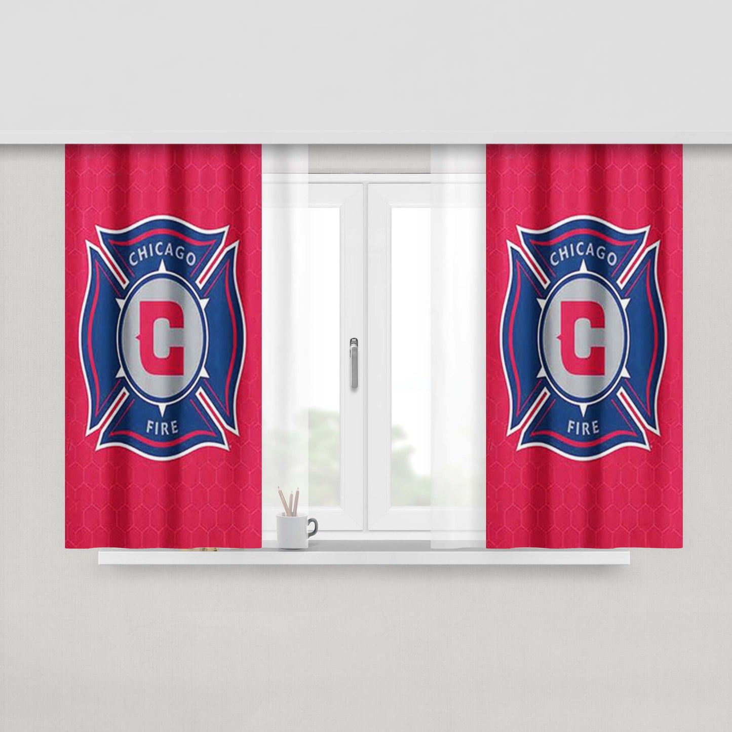 Chicago Fire Logo Peach Skin Window Curtains