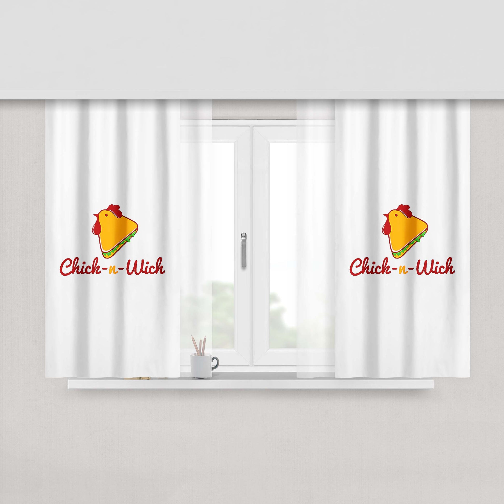 Chick And Wich Logo Peach Skin Window Curtains