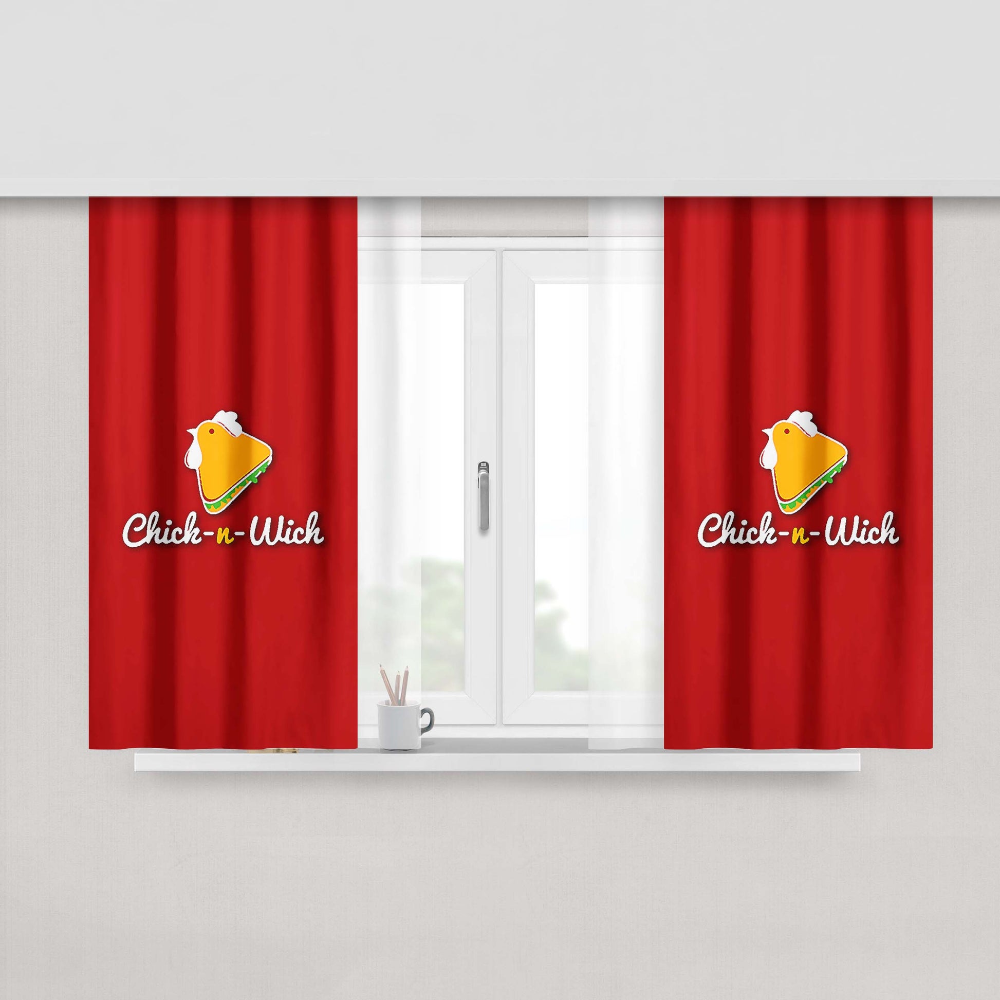 Chick And Wich Red Peach Skin Window Curtains