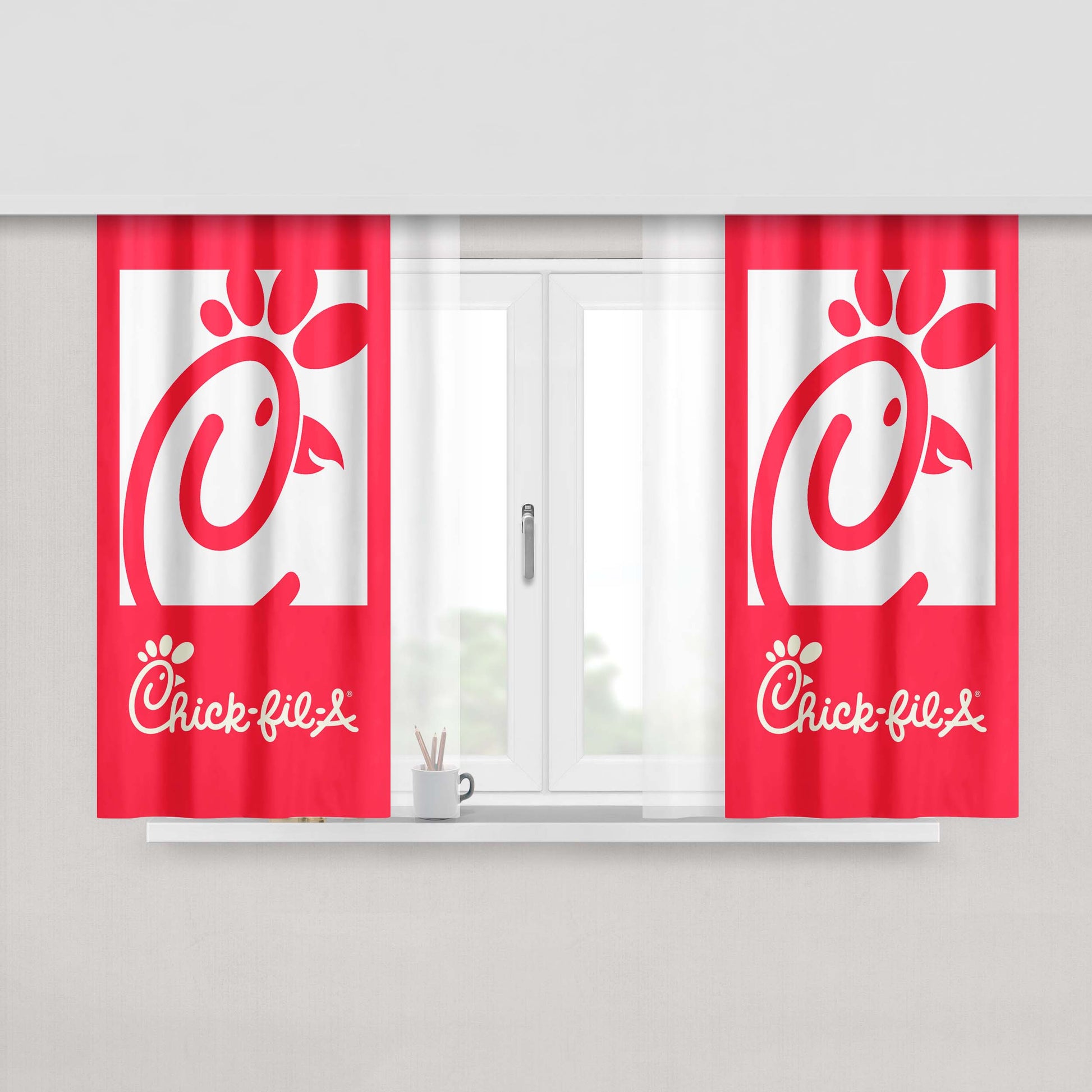 Chick Fil A Red Logo Icon Peach Skin Window Curtains