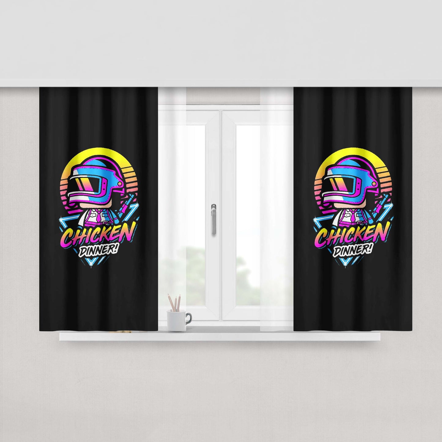 Chicken Dinner Pubg Meme Galaxy Peach Skin Window Curtains