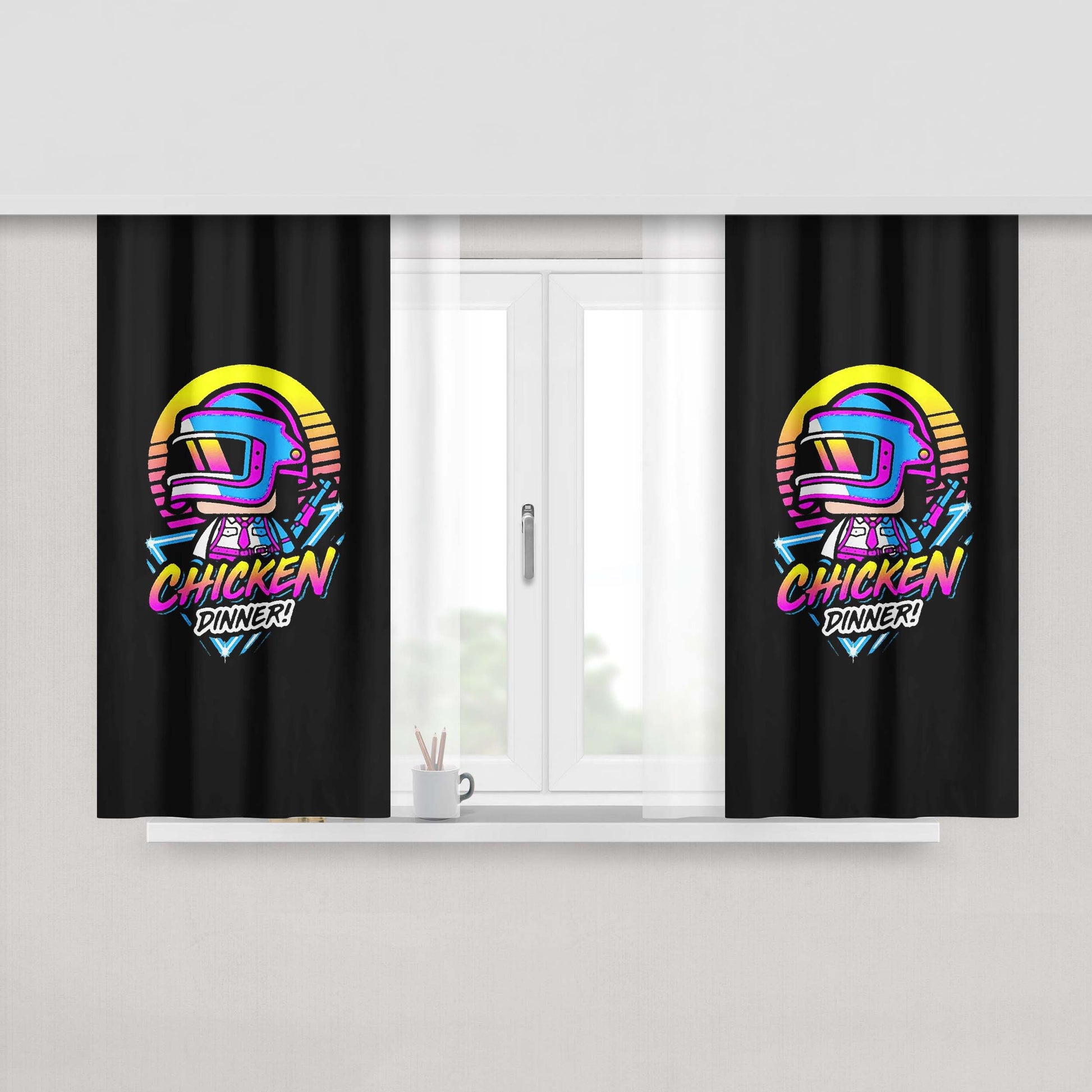 Chicken Dinner Pubg Meme Galaxy Peach Skin Window Curtains