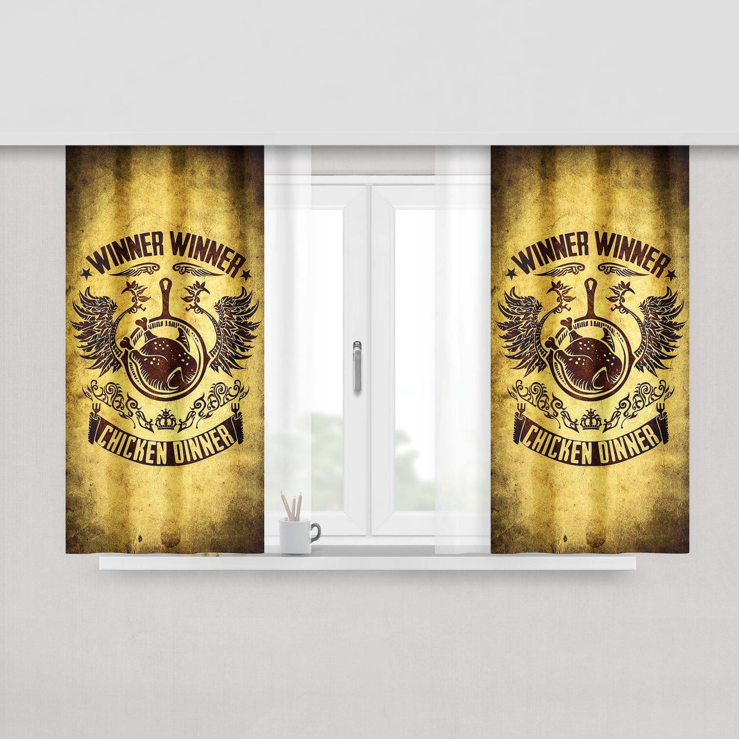 Chicken Dinner Pubg Vintage Peach Skin Window Curtains