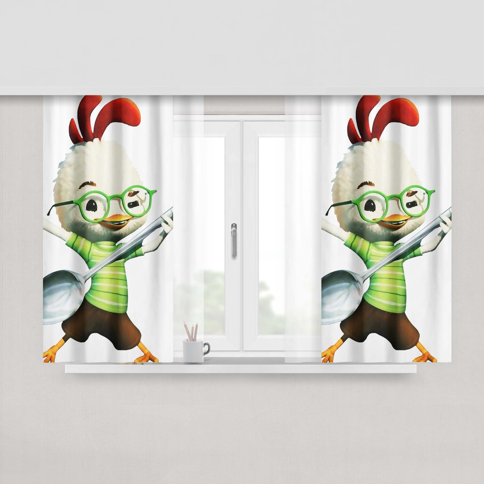 Chicken Little Film Hold A Guitar Spoon Peach Skin Window Curtains