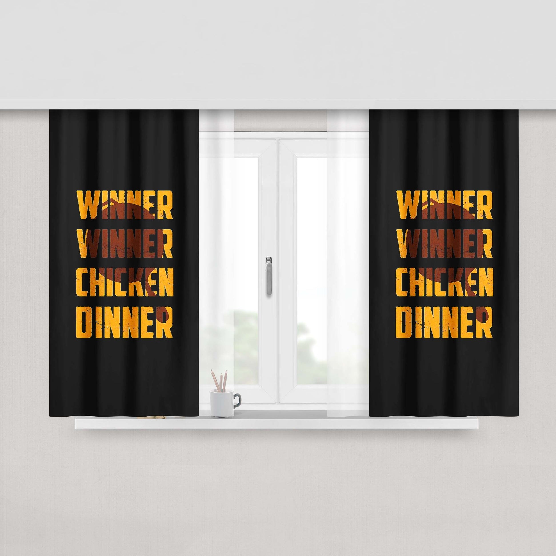 Chicken Winner Dinner Logo Peach Skin Window Curtains