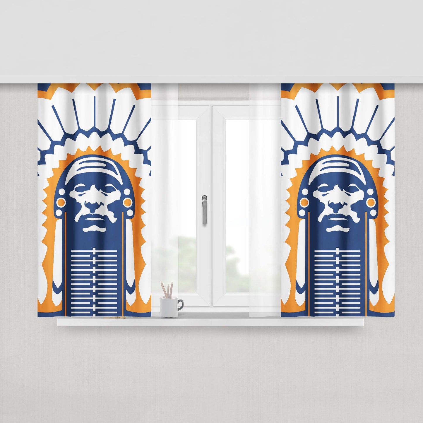 Chief Illiniwek Peach Skin Window Curtains