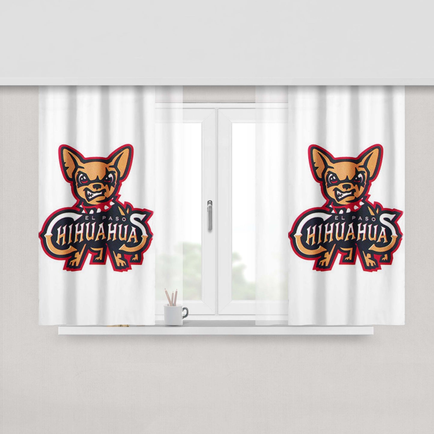 Chihuahua Baseball Logo White Peach Skin Window Curtains