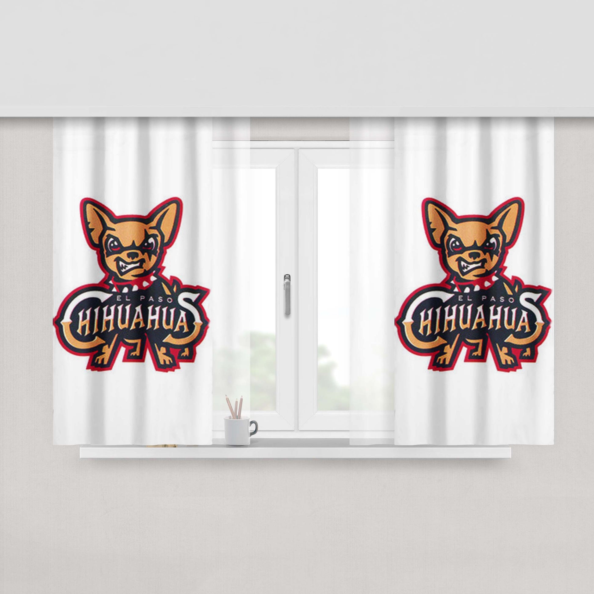 Chihuahua Baseball Logo White Peach Skin Window Curtains