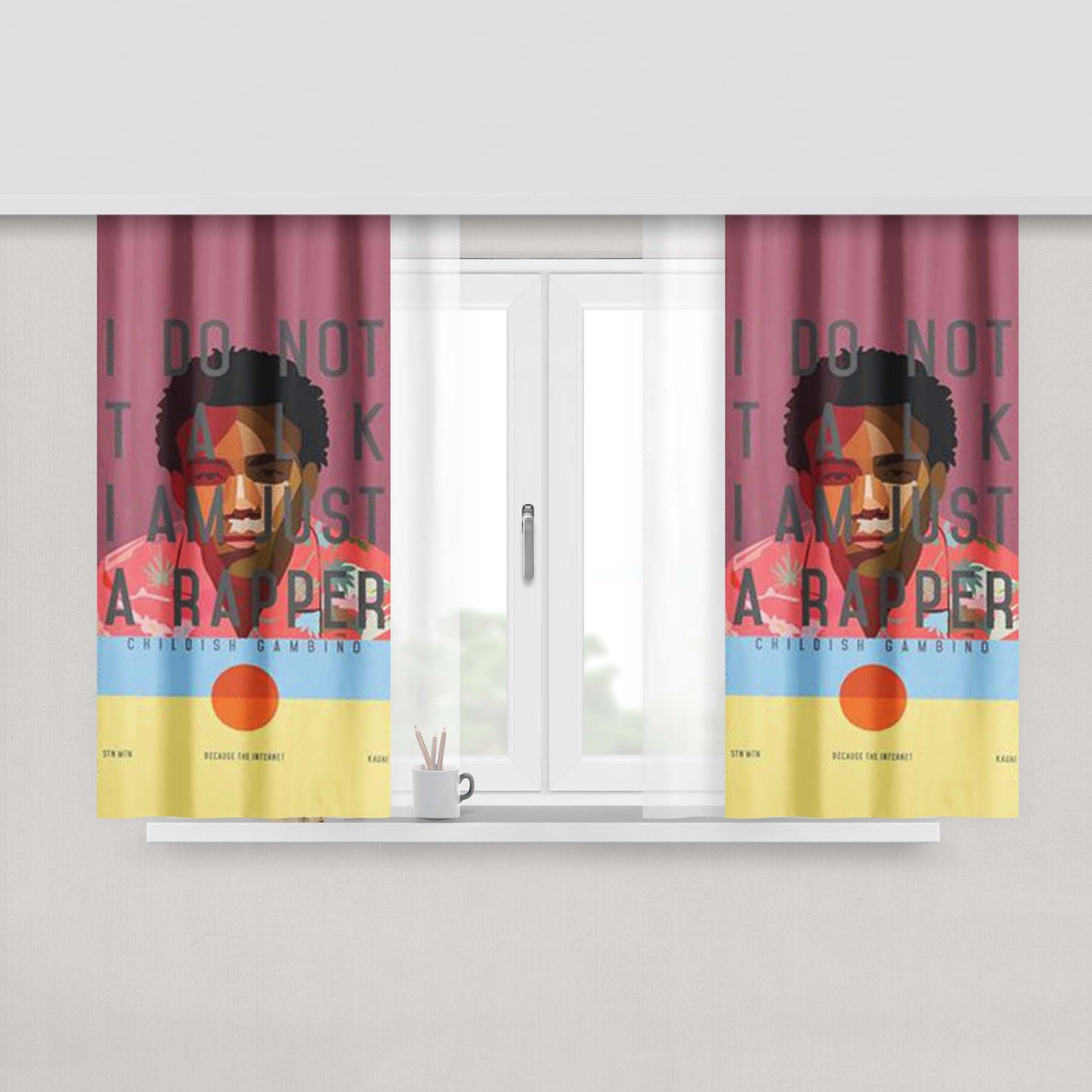 Child Red Blue Side Peach Skin Window Curtains