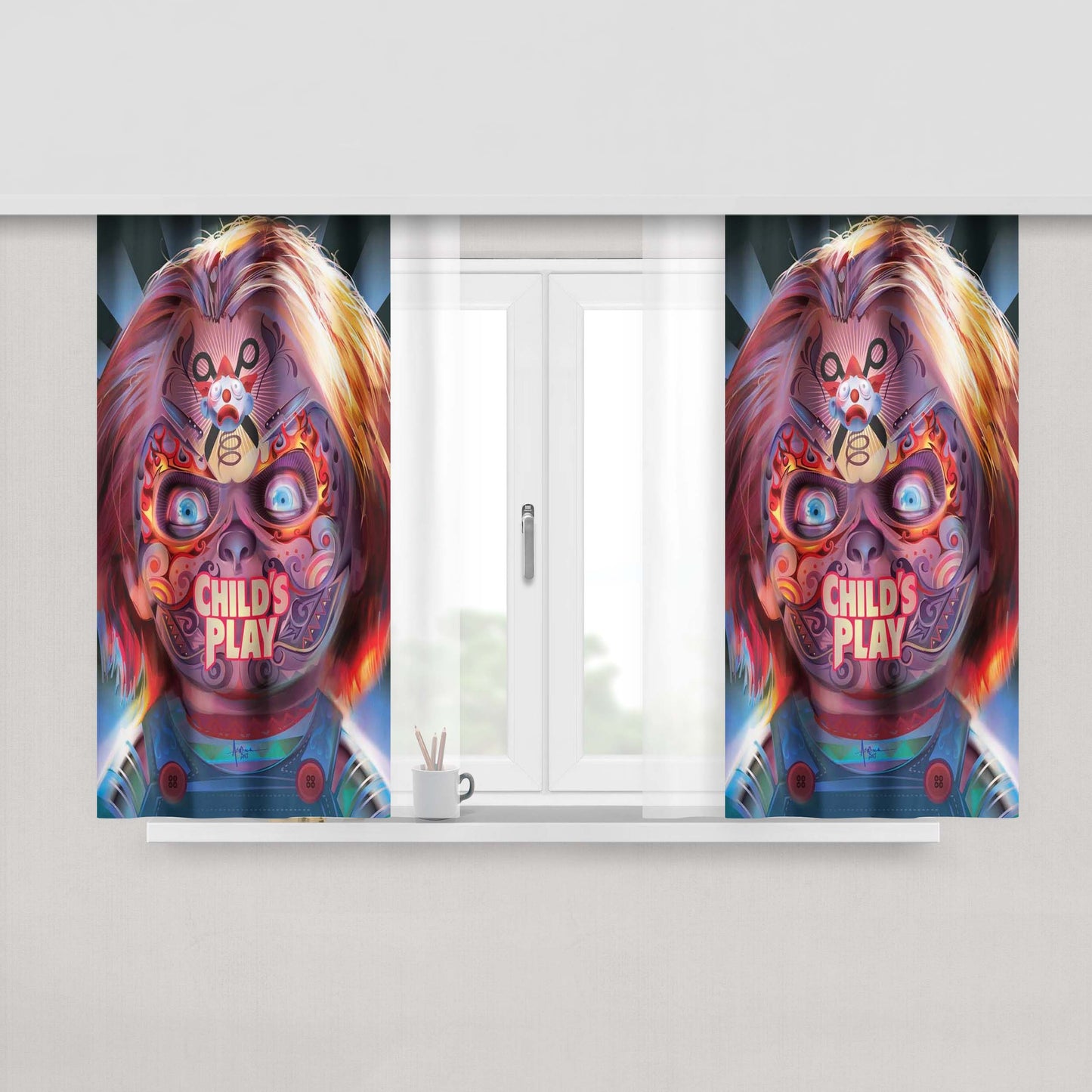 Childs Play Poster Movie Peach Skin Window Curtains