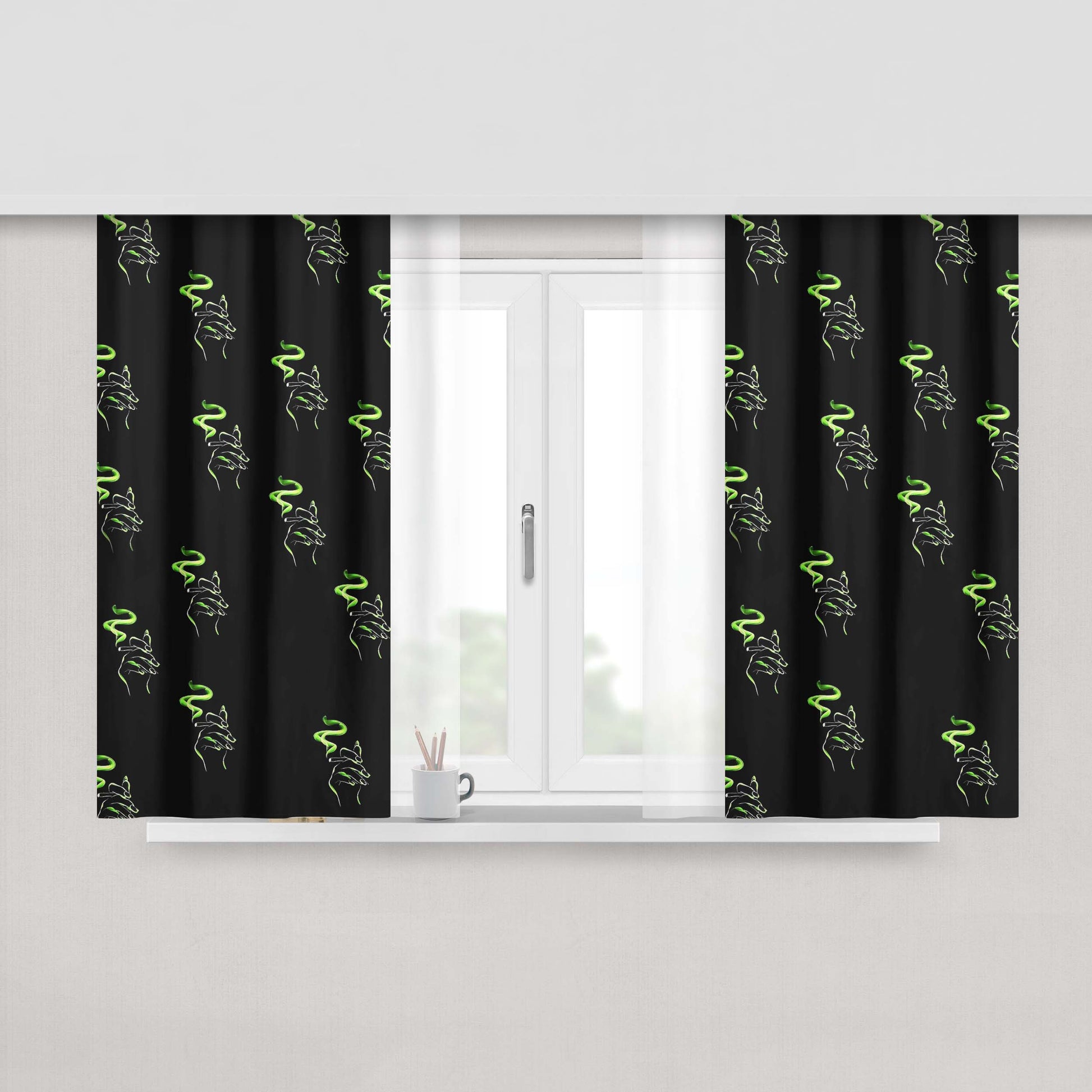 Chills Hand Smoke Weed Peach Skin Window Curtains