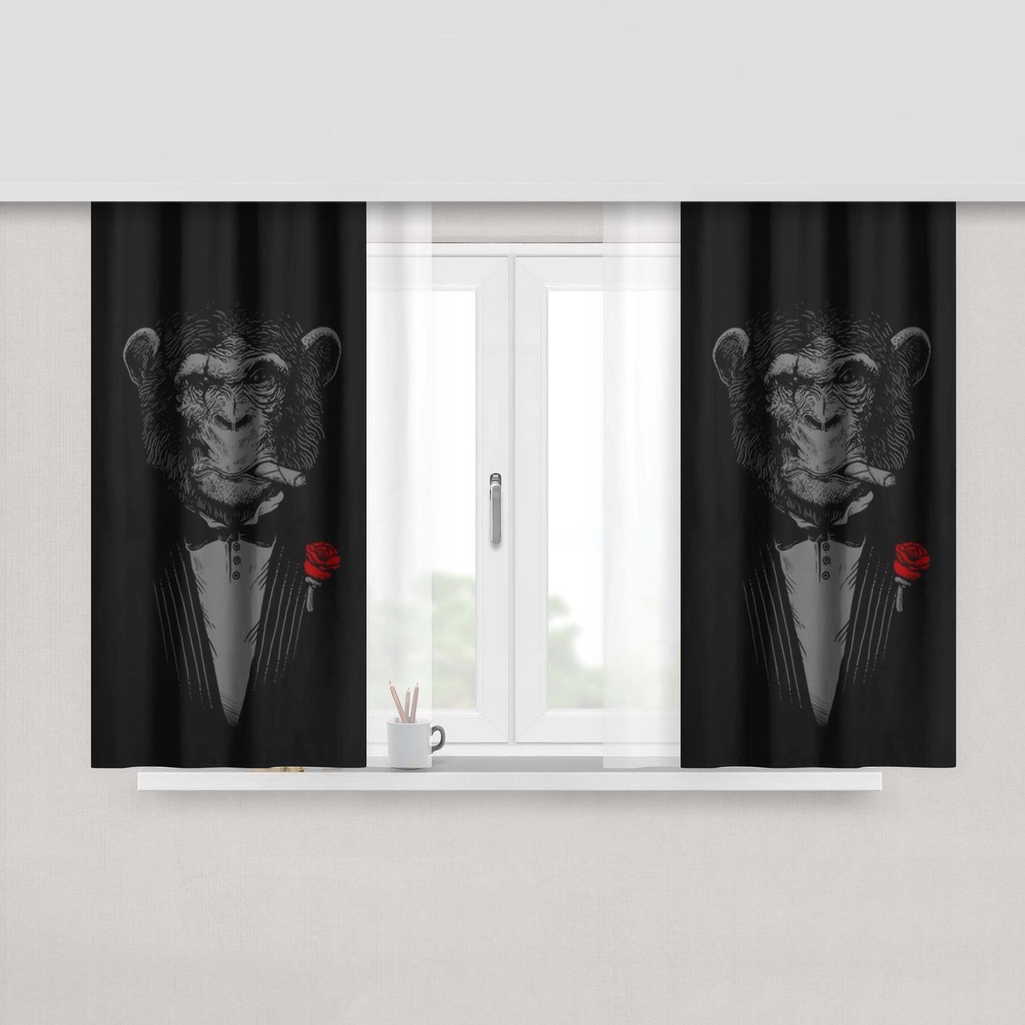 Chimpanzee Cigars Rose Peach Skin Window Curtains