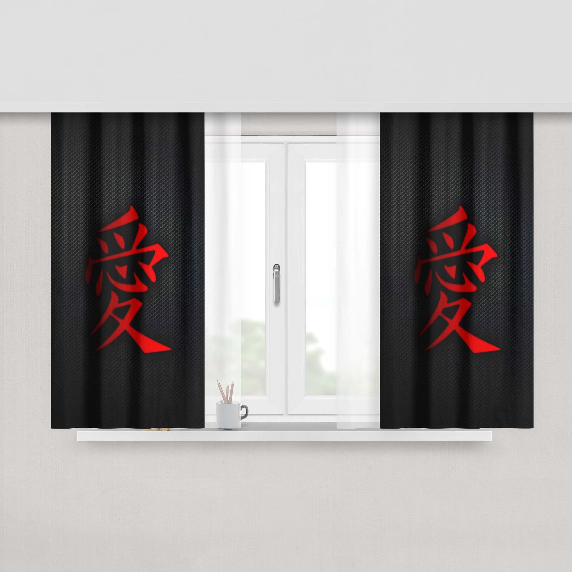 Chinese Character For Love Peach Skin Window Curtains