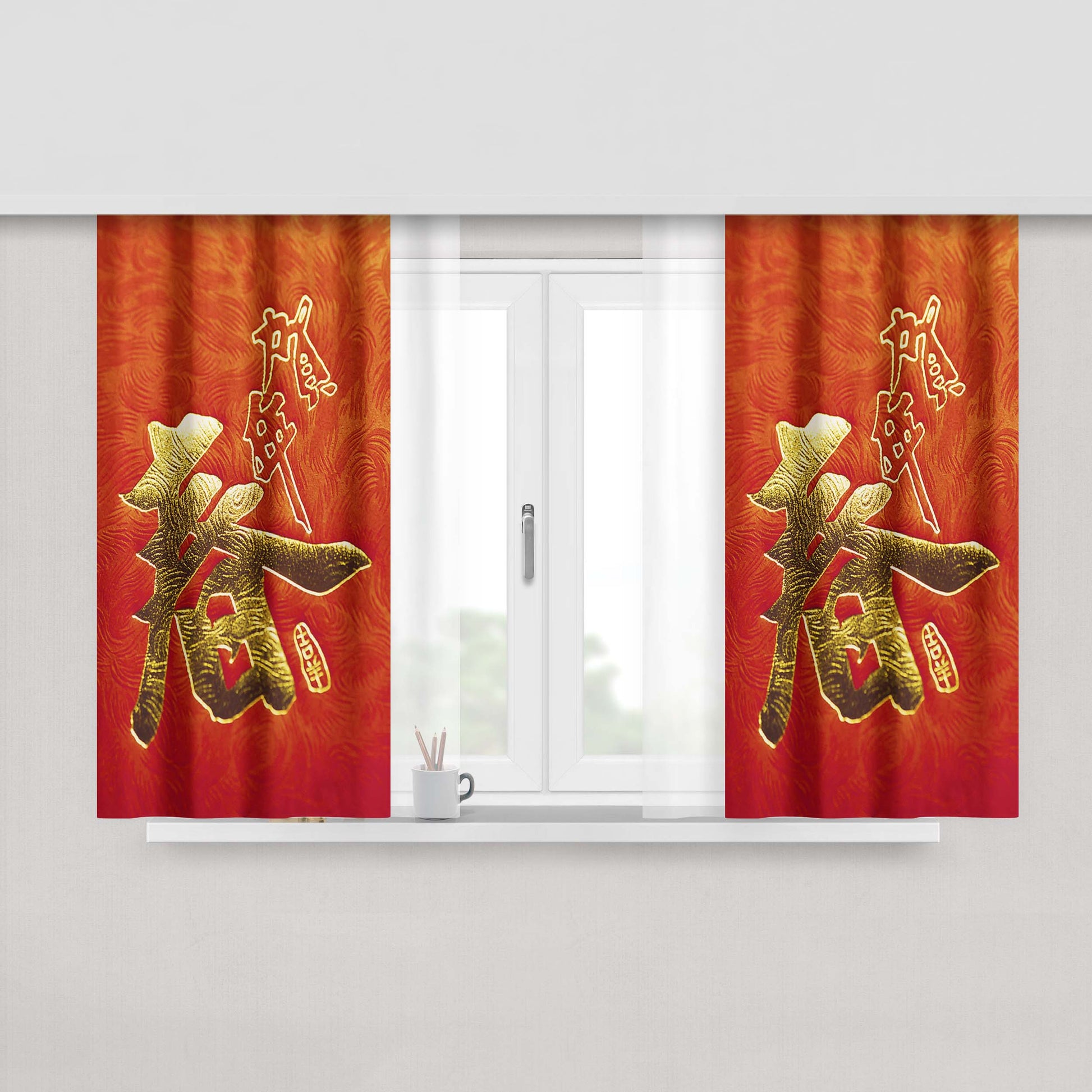 Chinese Character Peach Skin Window Curtains