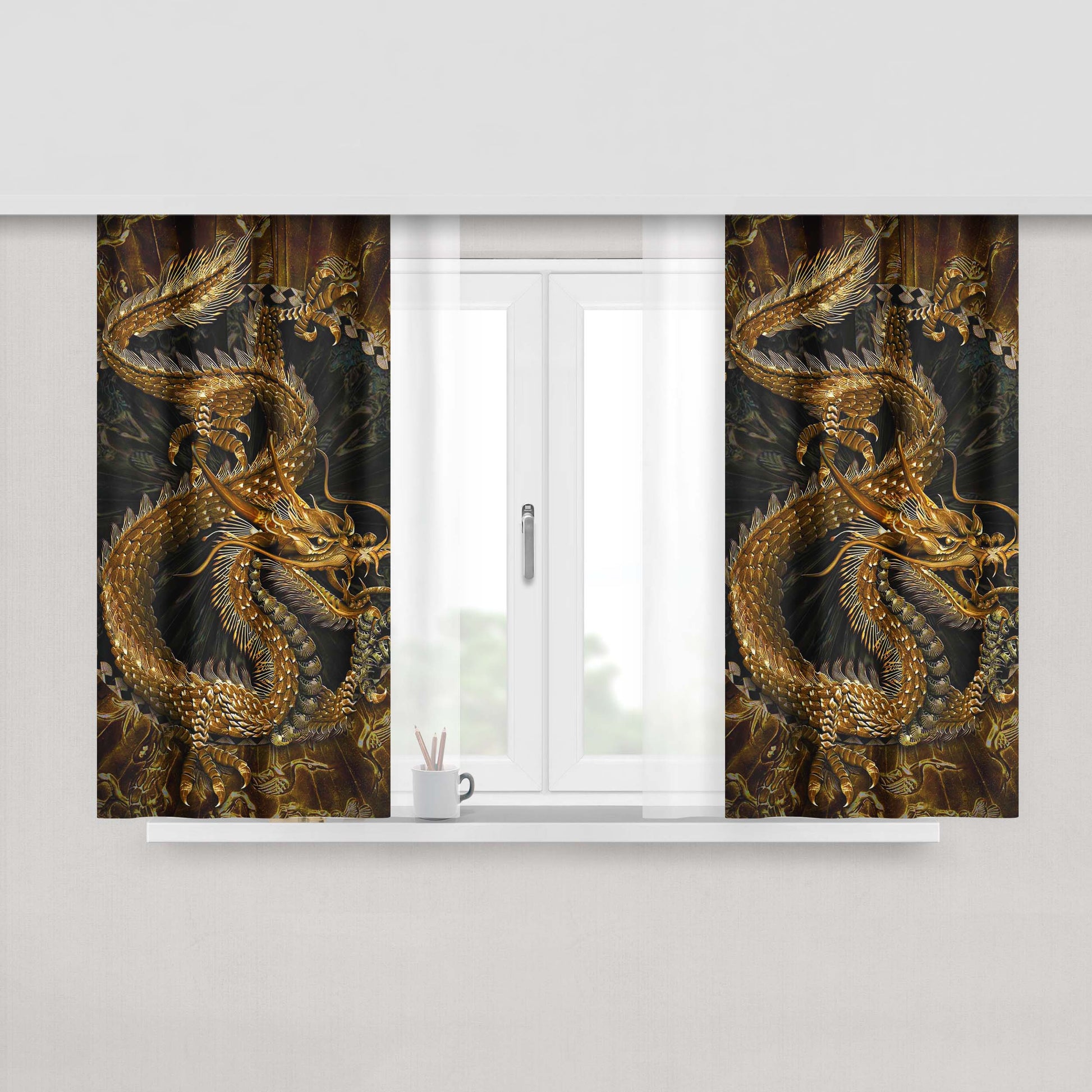 Chinese Dragon Art Peach Skin Window Curtains